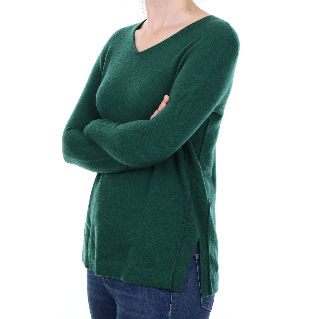 Forest Green Cashmere V Neck Jumper Small
