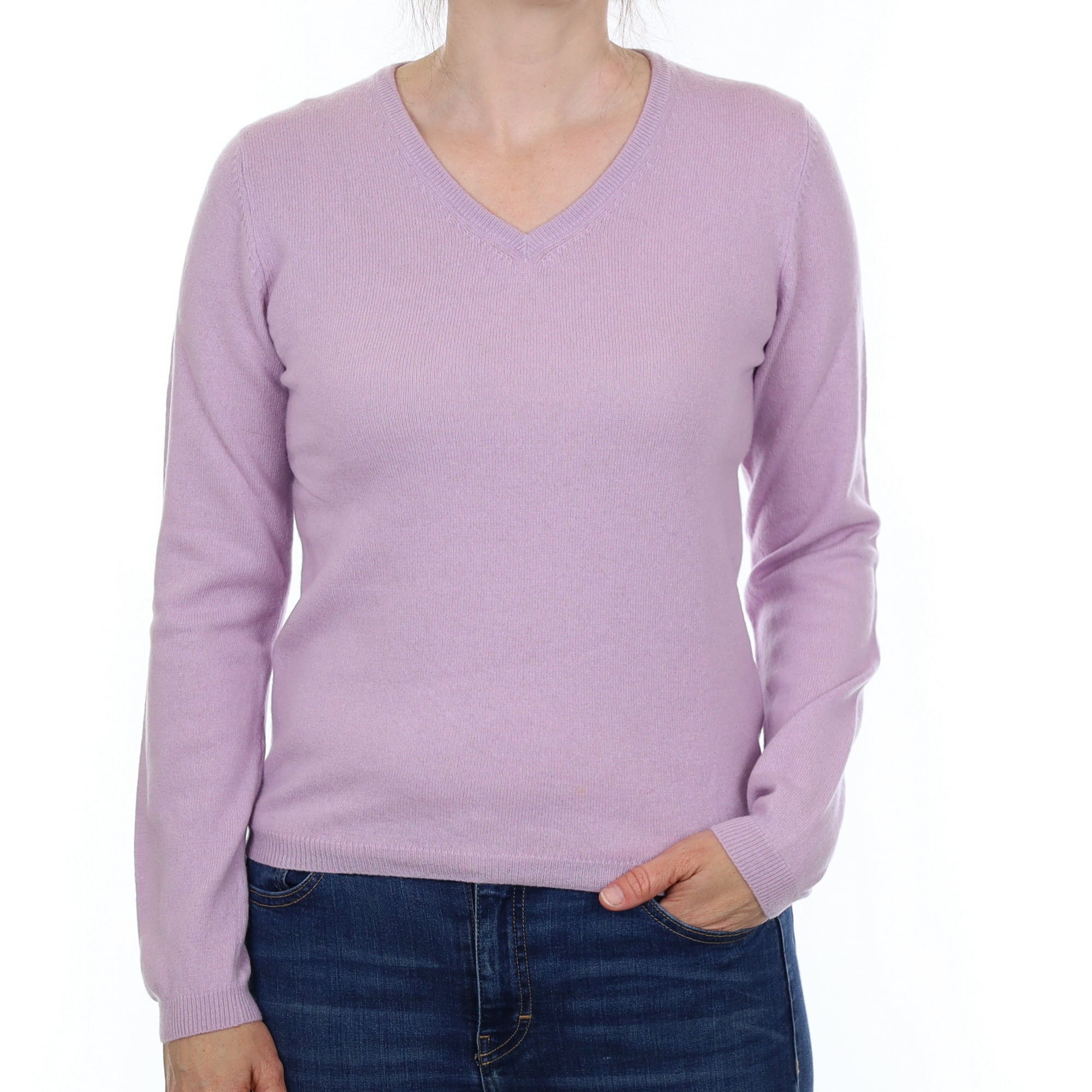 Pale Lavender Cashmere V Neck Jumper Small
