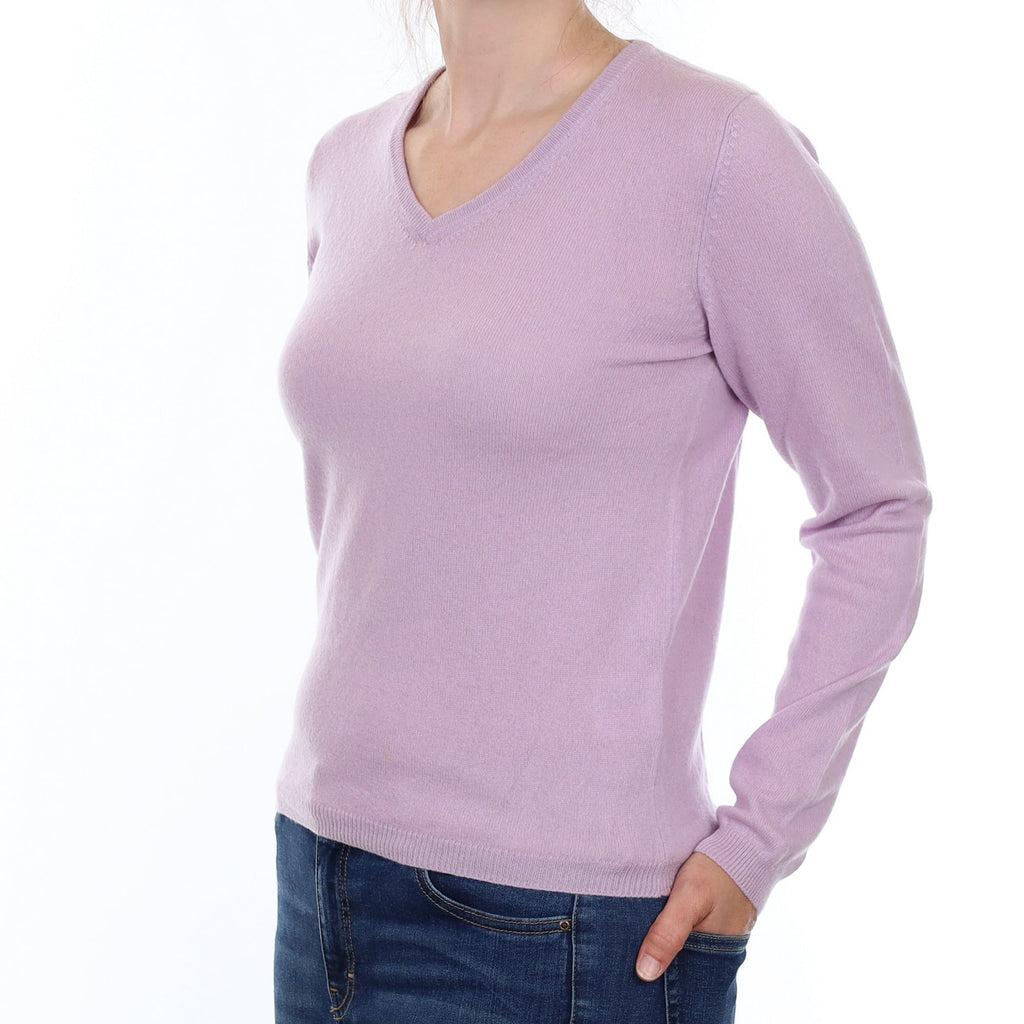 Pale Lavender Cashmere V Neck Jumper Small