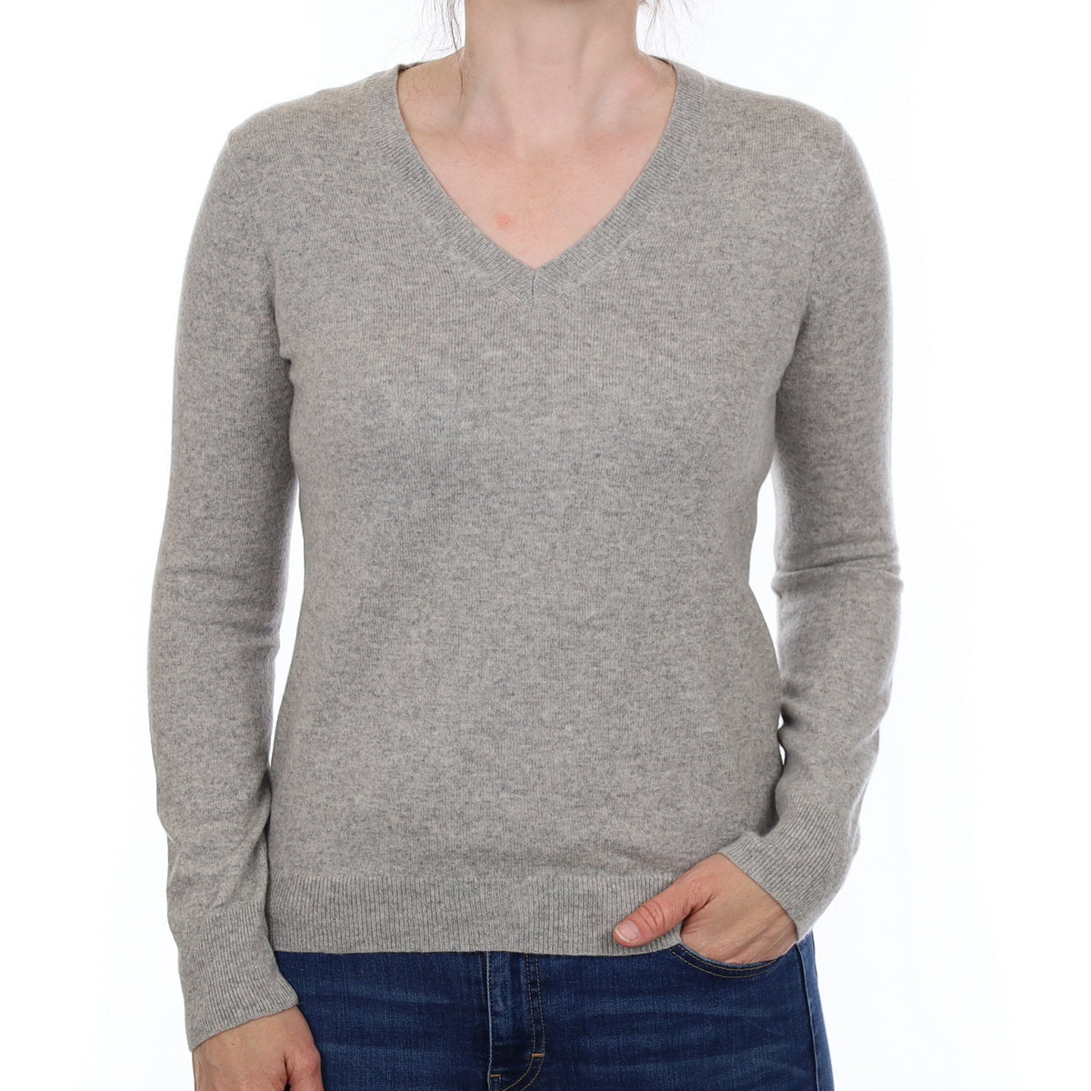 Mist Grey Cashmere V Neck Jumper Small