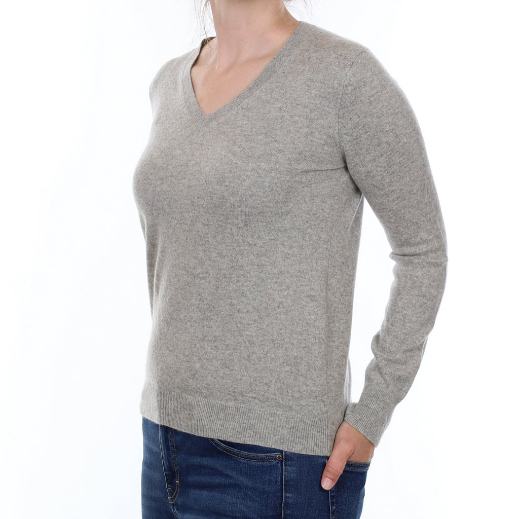 Mist Grey Cashmere V Neck Jumper Small