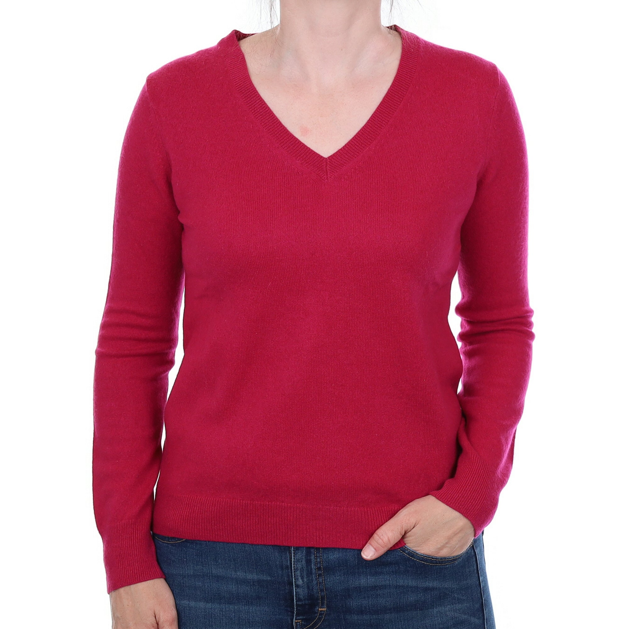 Cherry Pink Cashmere V Neck Jumper Small