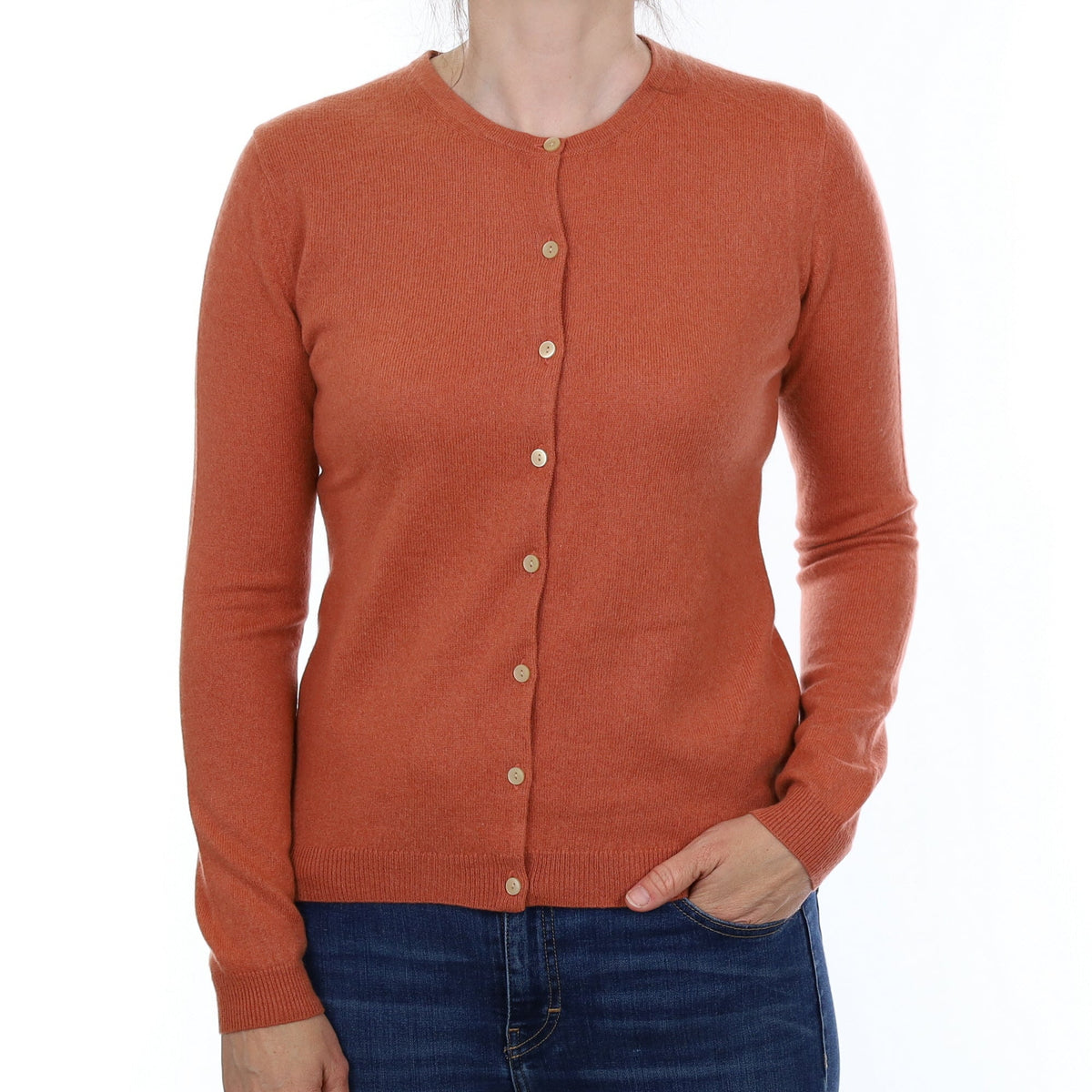 Terracotta Cashmere Crew Neck Cardigan Small