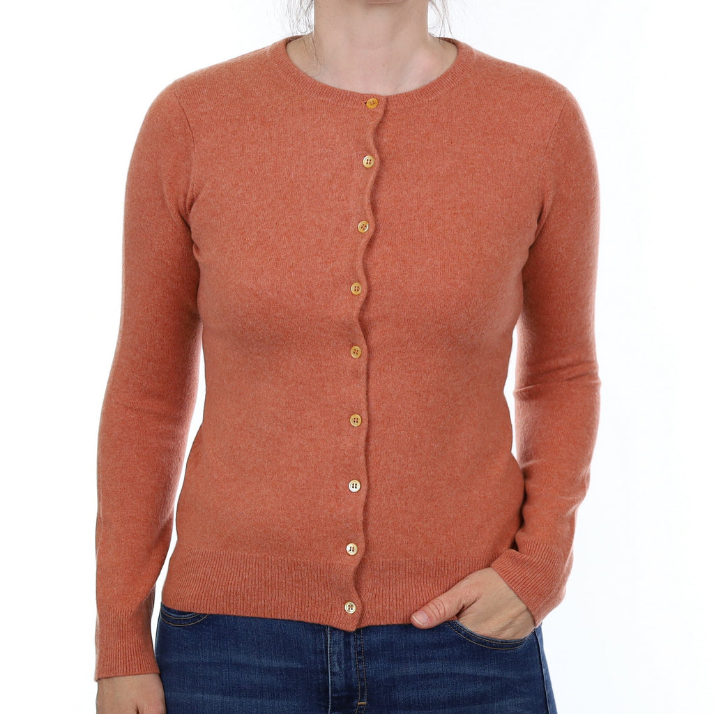 Terracotta Cashmere Crew Neck Cardigan Small