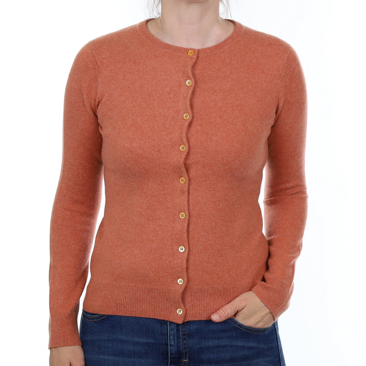 Terracotta Cashmere Crew Neck Cardigan Small