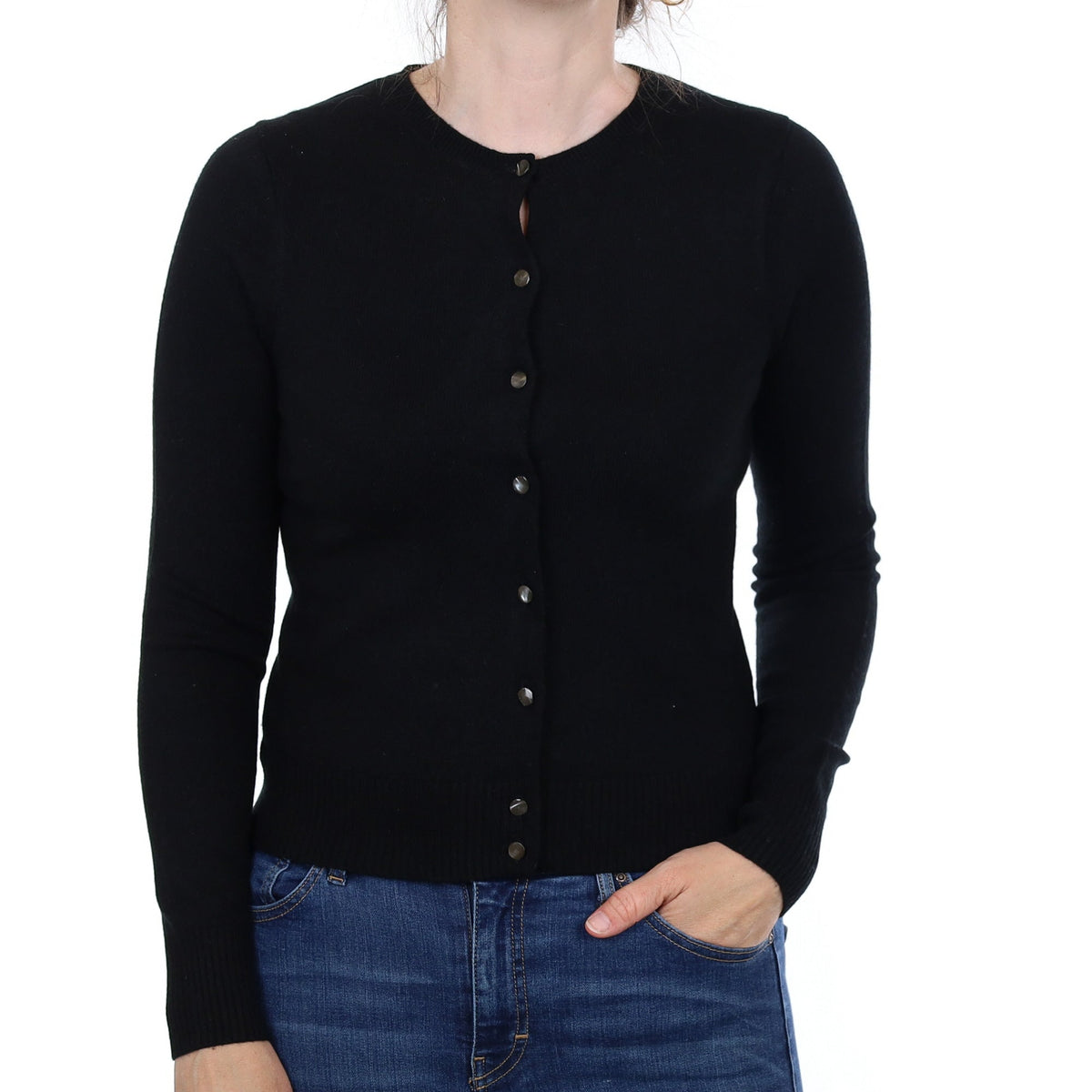 Black Cashmere Crew Neck Cardigan Small