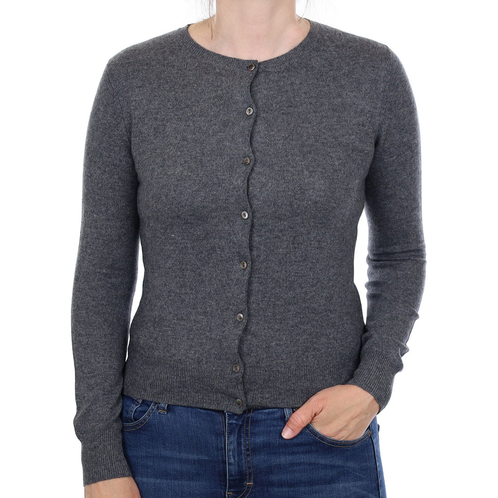 Slate Grey Cashmere Crew Neck Cardigan Small