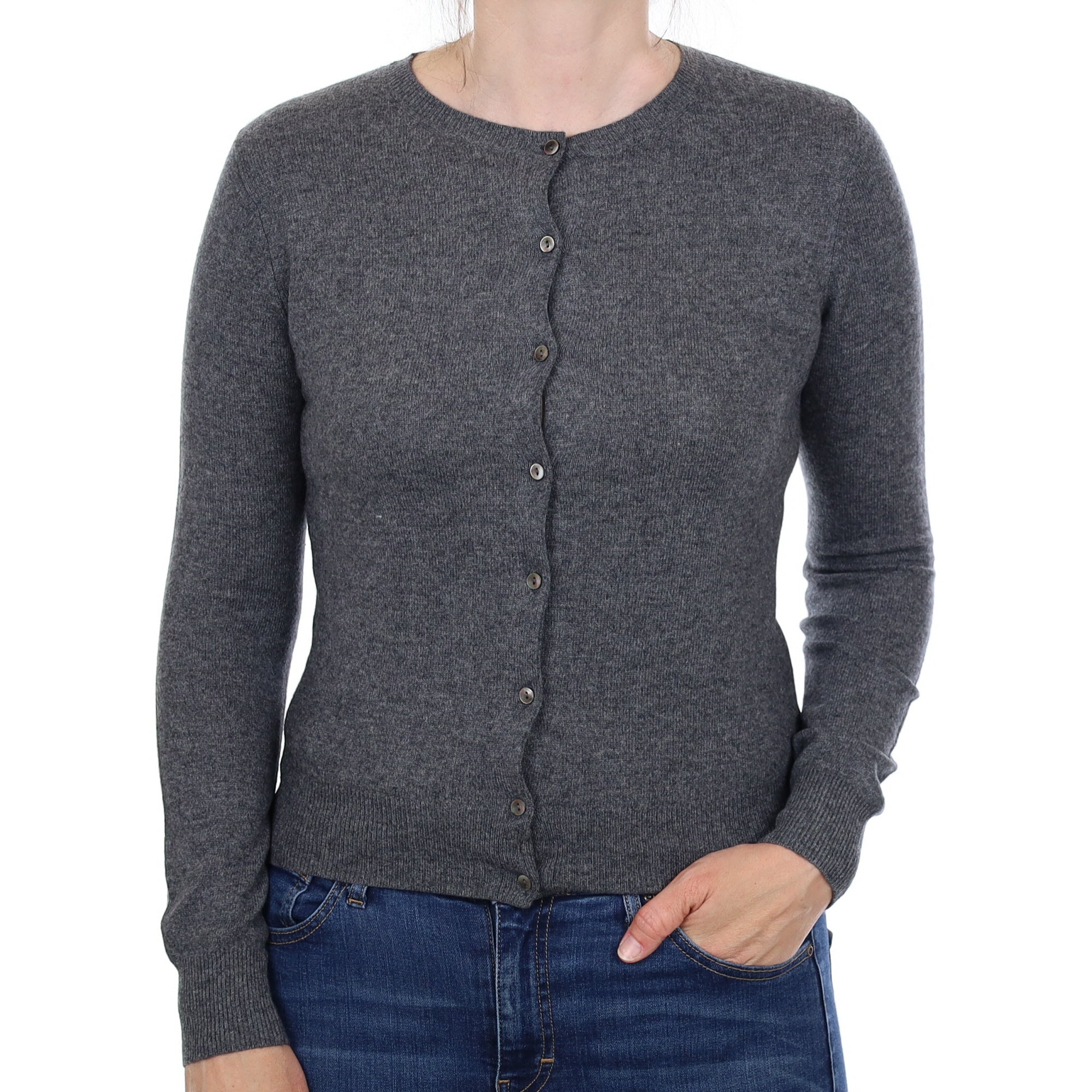 Slate Grey Cashmere Crew Neck Cardigan Small