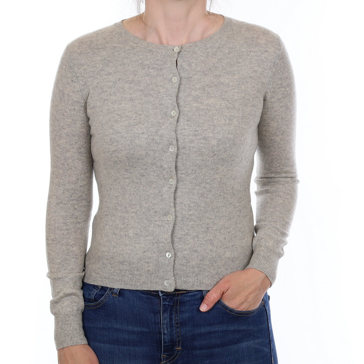 Smoke Grey Cashmere Crew Neck Cardigan Small