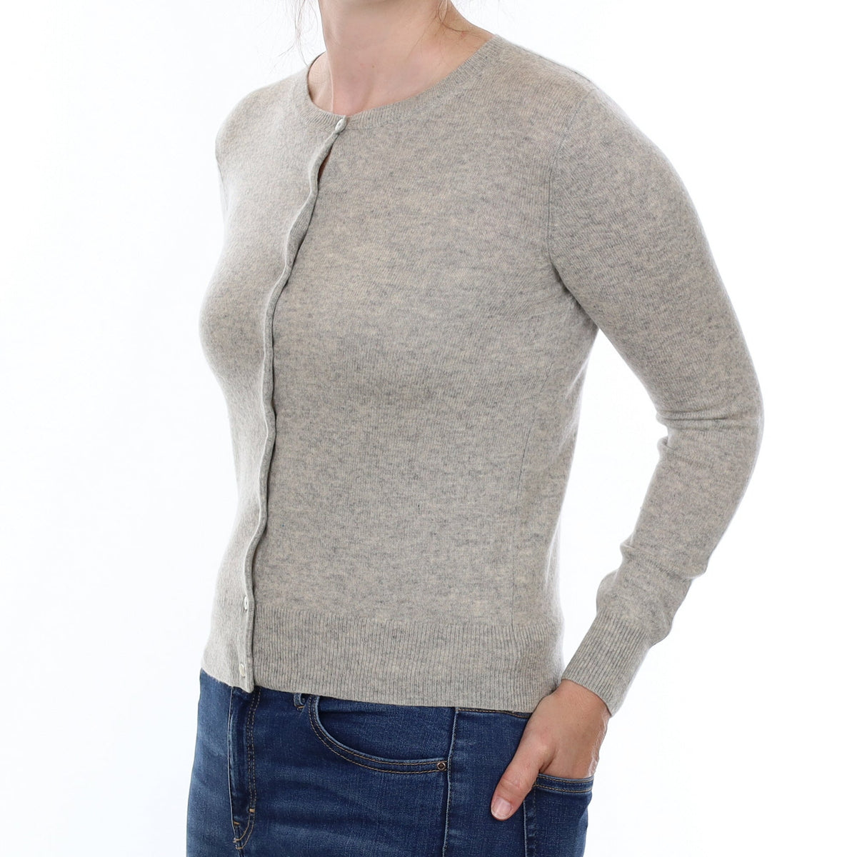 Smoke Grey Cashmere Crew Neck Cardigan Small