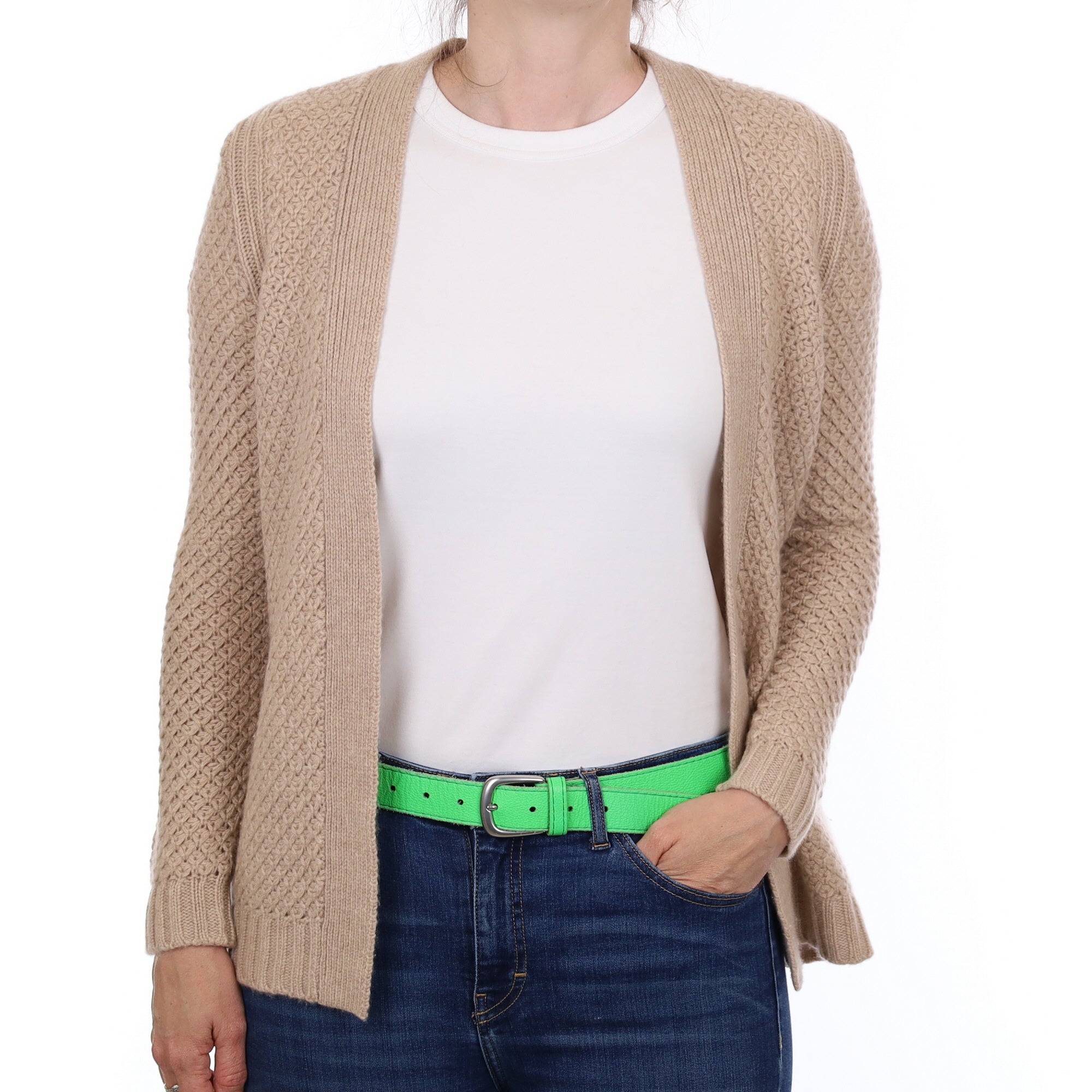 Fawn Textured Cashmere Edge to Edge Cardigan Small