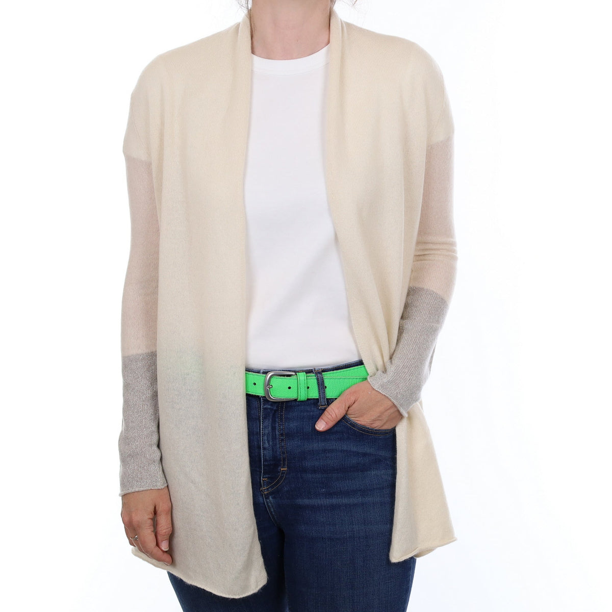 Ivory Sparkly Cuff Cashmere Edge to a Edge Cardigan Small