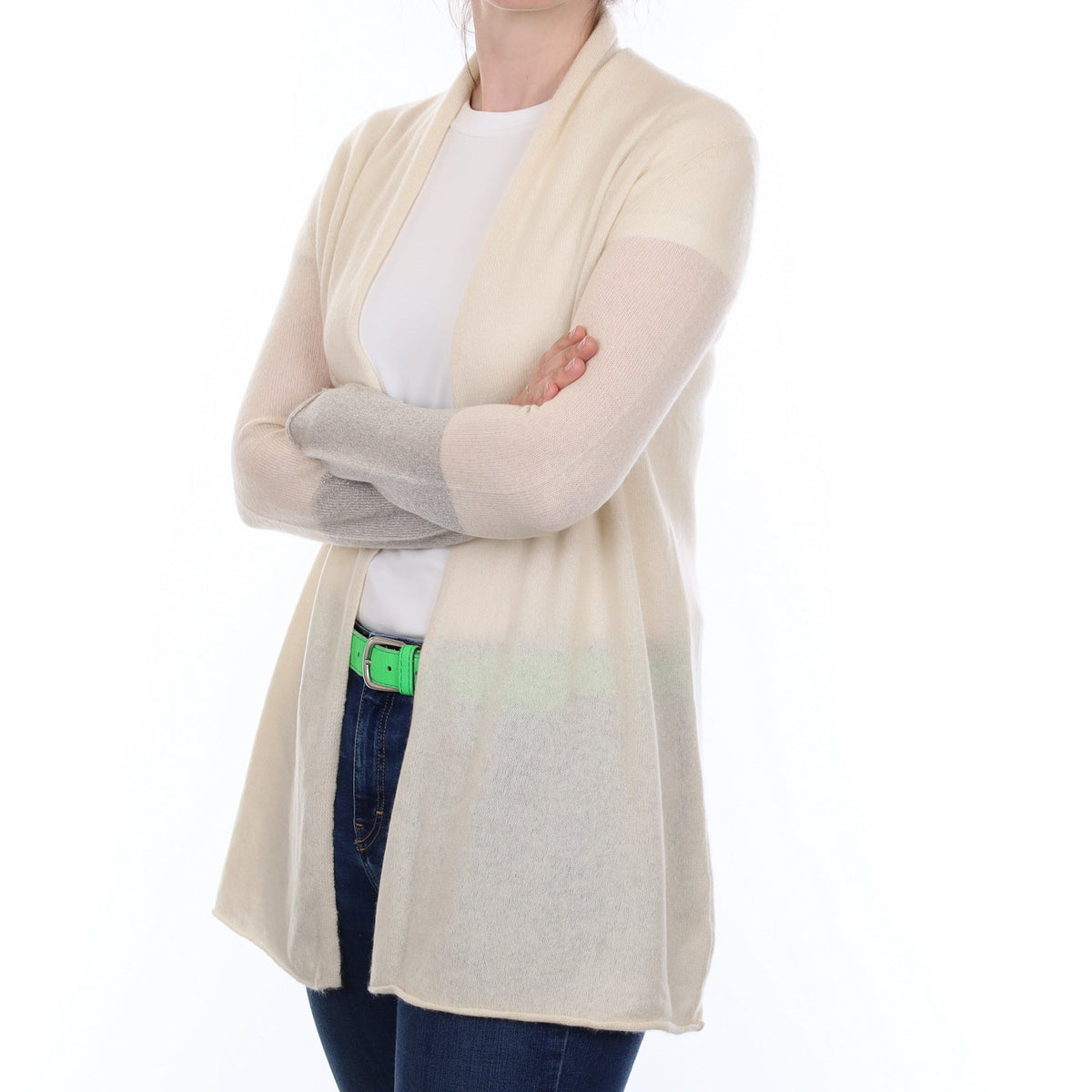 Ivory Sparkly Cuff Cashmere Edge to a Edge Cardigan Small