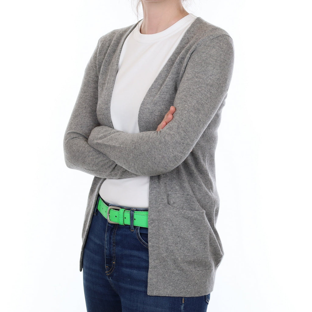 Ash Grey Cashmere Edge to Edge Cardigan with Pockets Small
