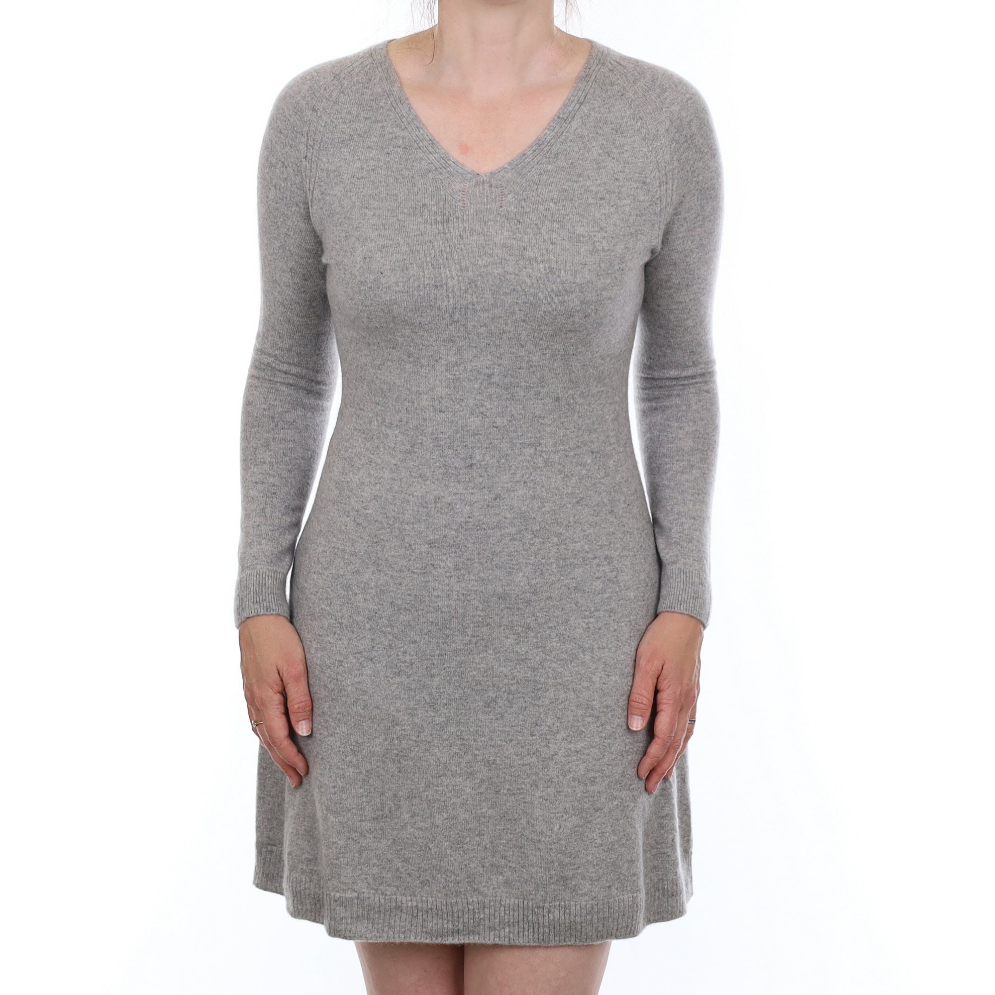 Smoke Grey Cashmere A Line V Neck Dress Small