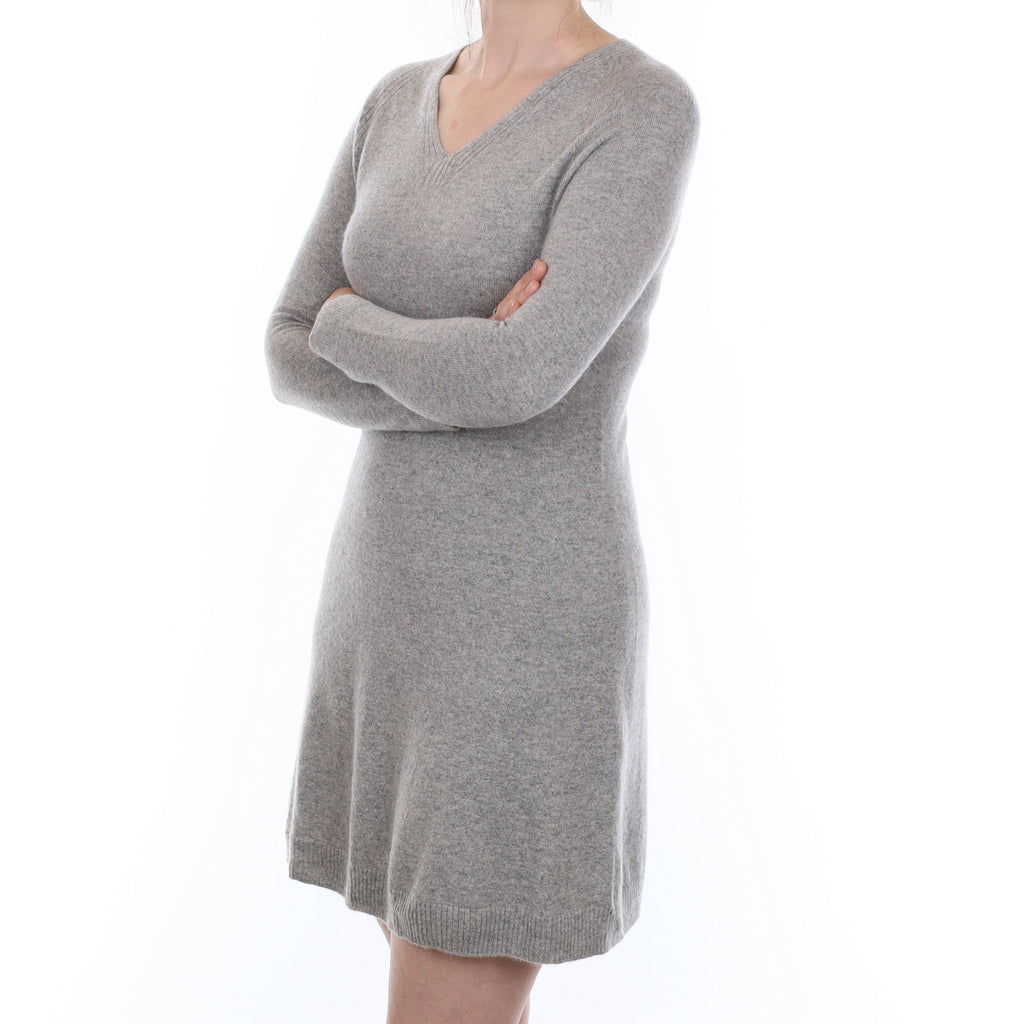 Smoke Grey Cashmere A Line V Neck Dress Small