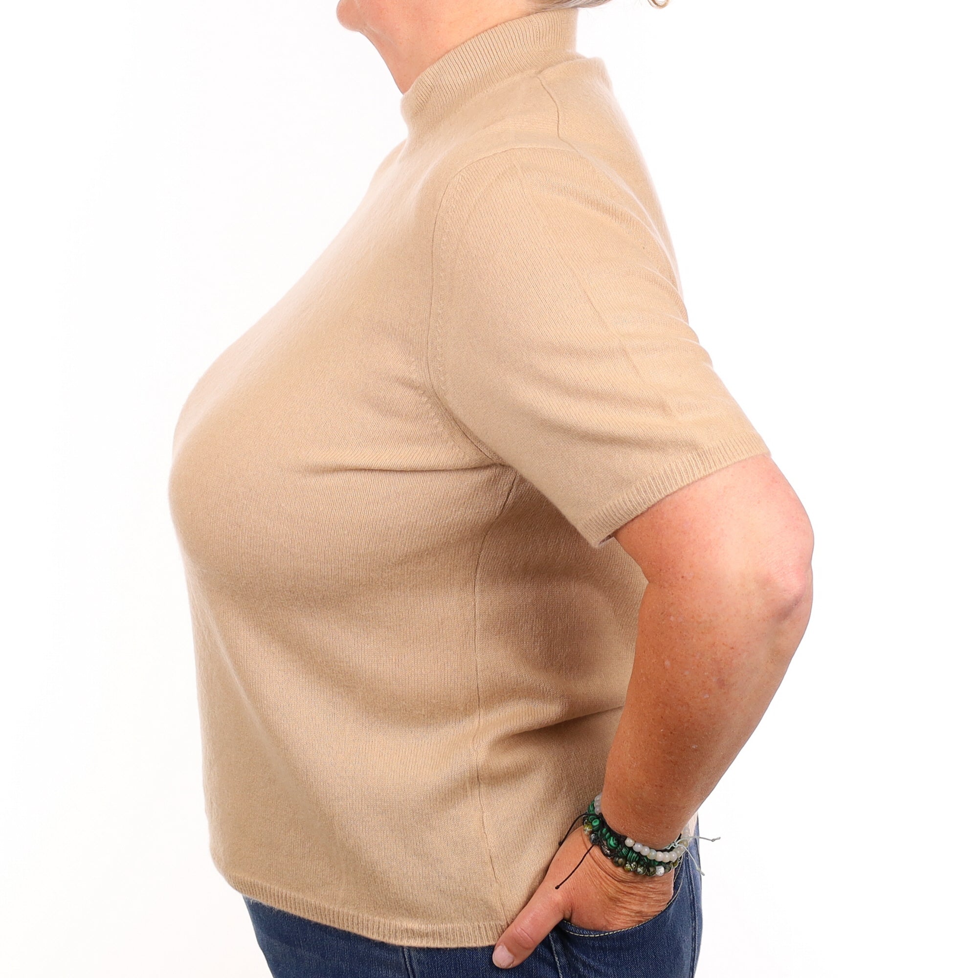 Pale Fawn Cashmere Short Sleeve Turtleneck Jumper Extra Large