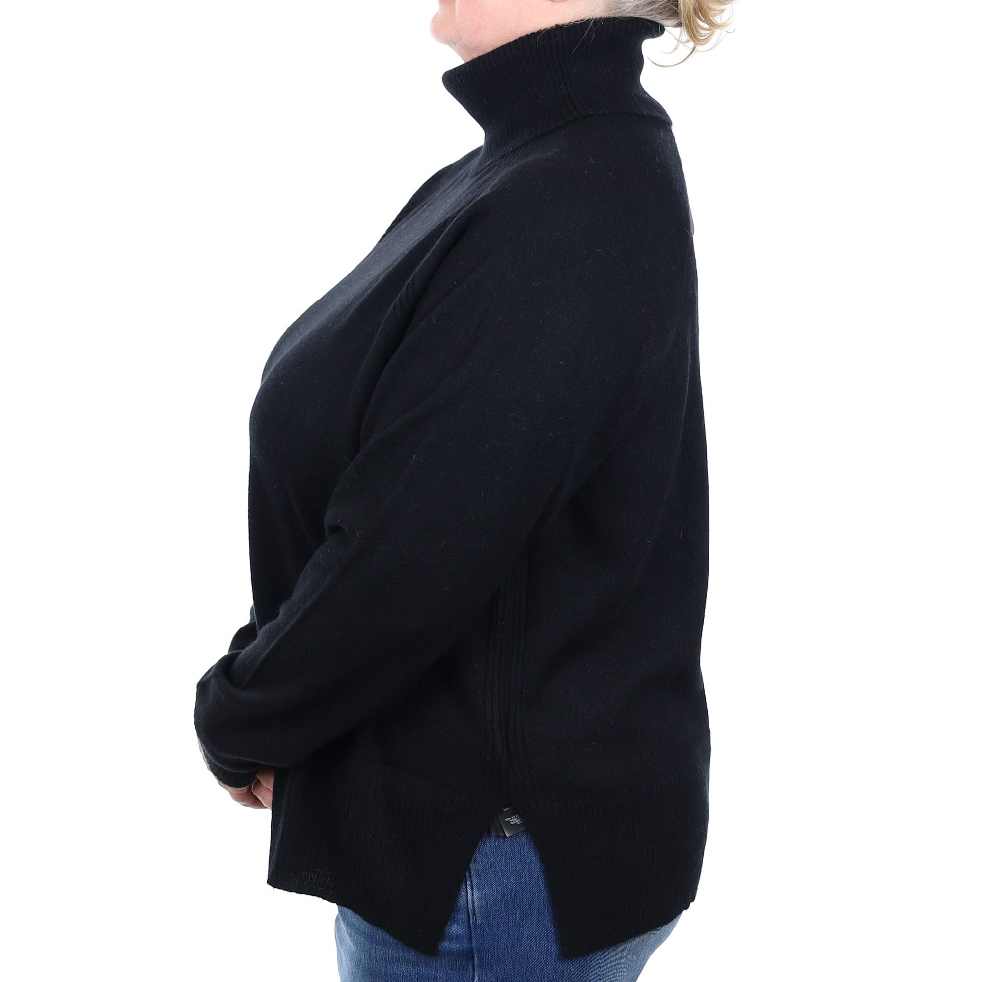 Black Cashmere Boxy Polo Neck Jumper Extra Large