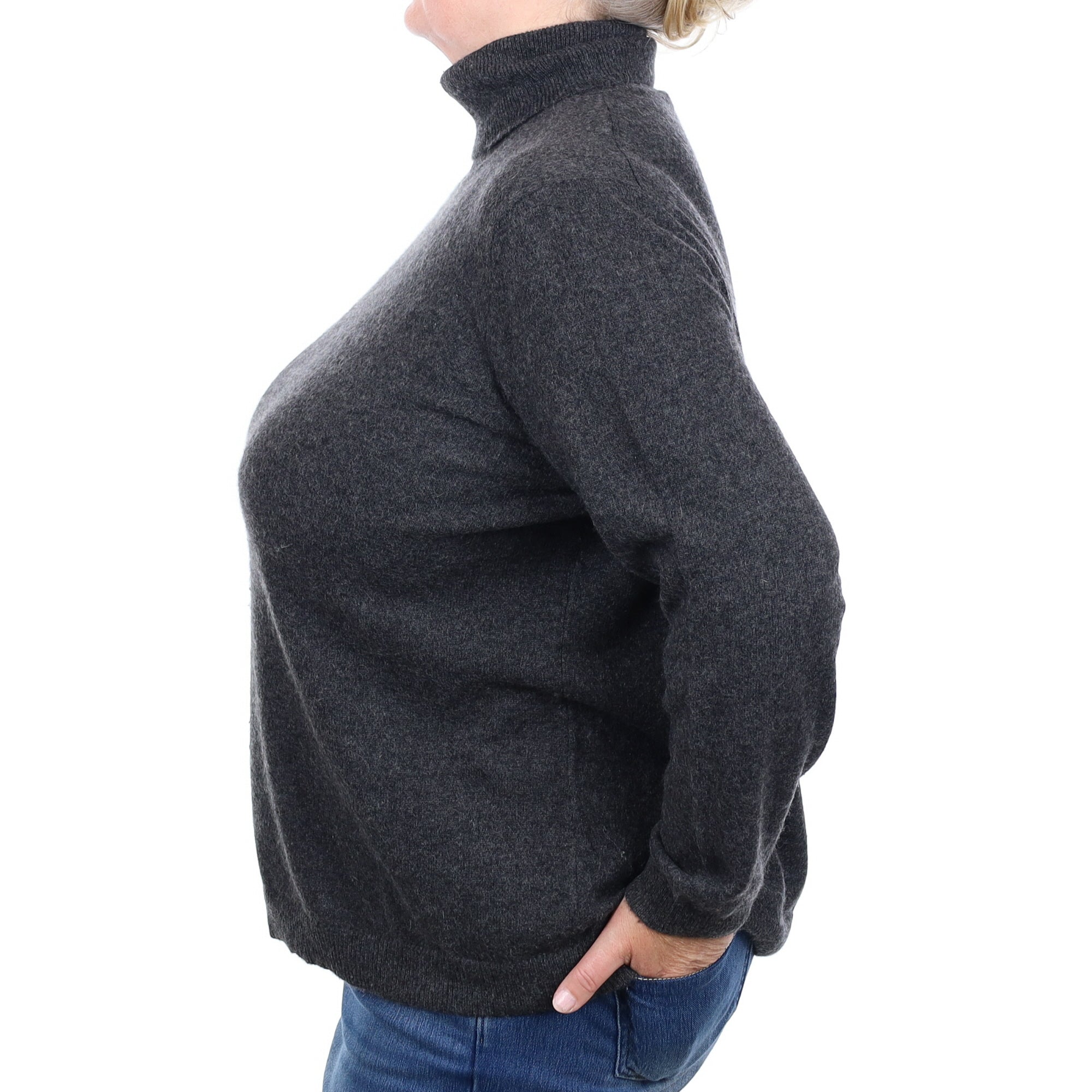 Charcoal Grey Cashmere Polo Neck Jumper Extra Extra Large