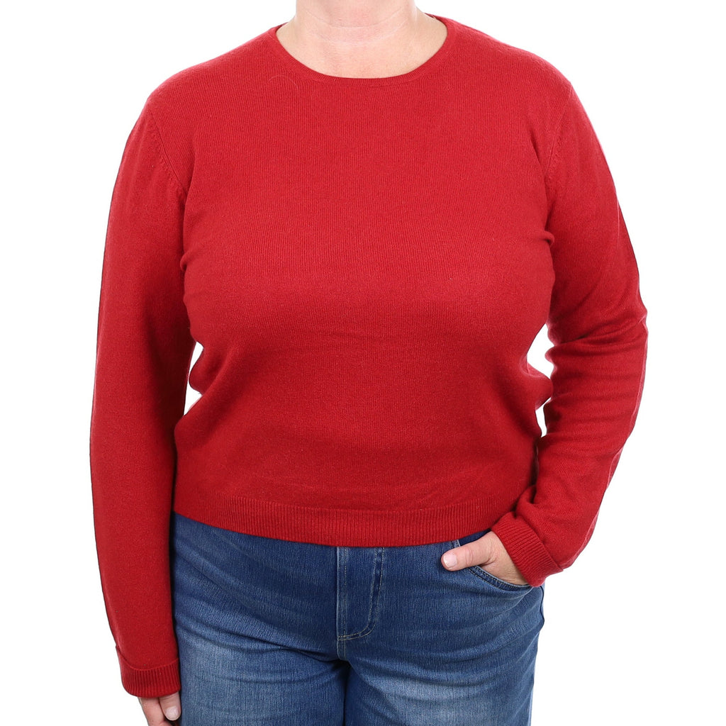 Carmine Red Cashmere Crew Neck Jumper Extra Large