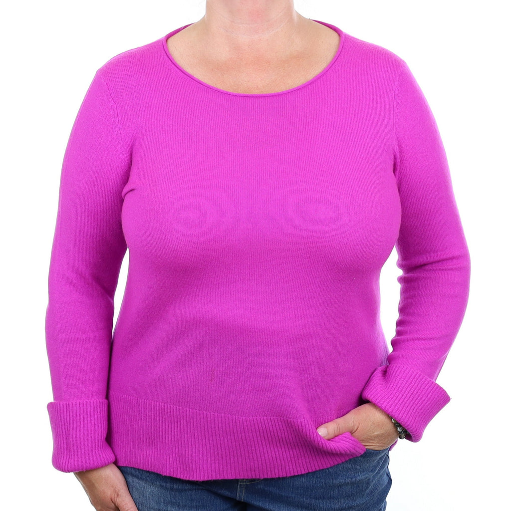Bright Magenta Pink Cashmere Crew Neck Jumper Extra Large