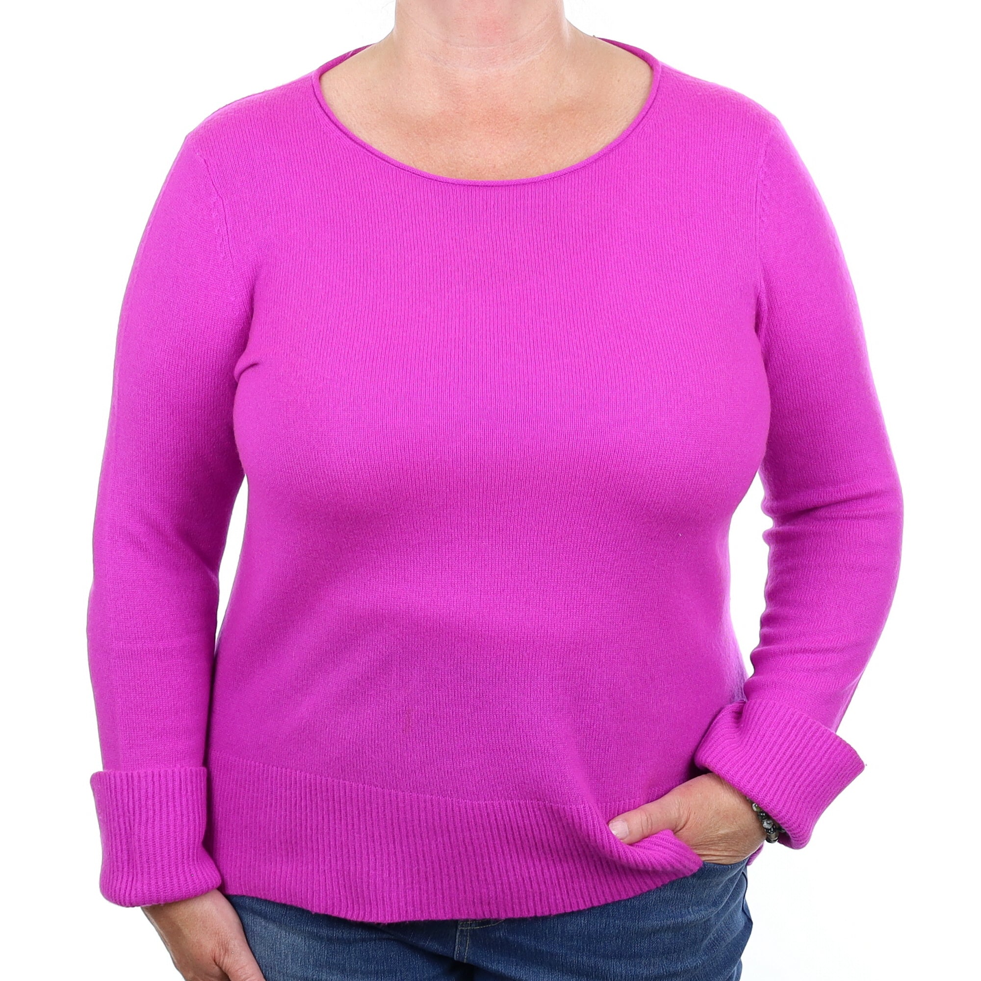 Bright Magenta Pink Cashmere Crew Neck Jumper Extra Large
