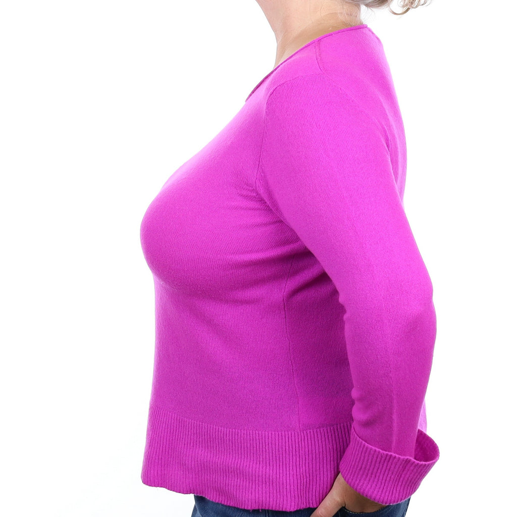 Bright Magenta Pink Cashmere Crew Neck Jumper Extra Large