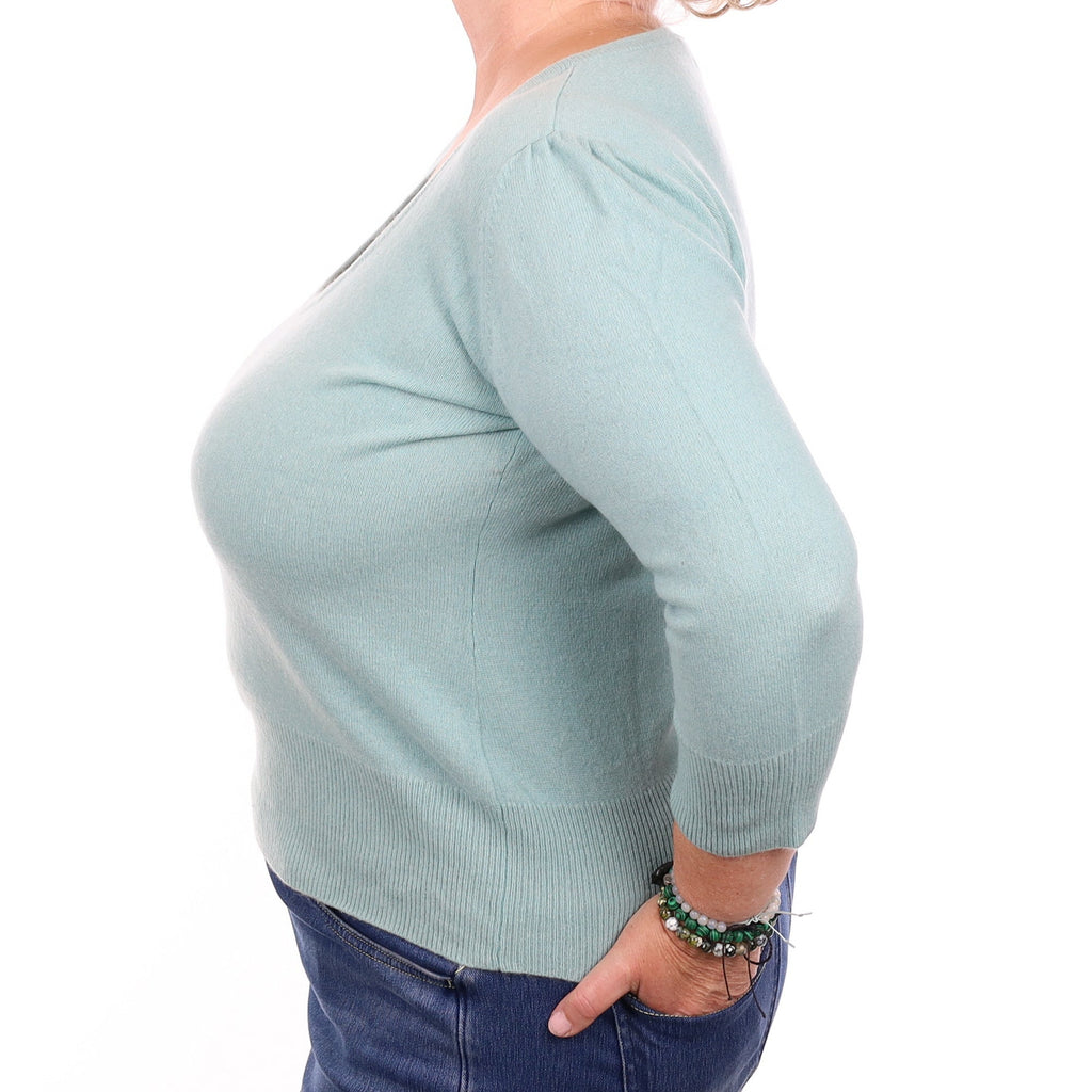 Deep Mint Cashmere 3/4 Sleeve Scoop Neck Jumper Extra Large