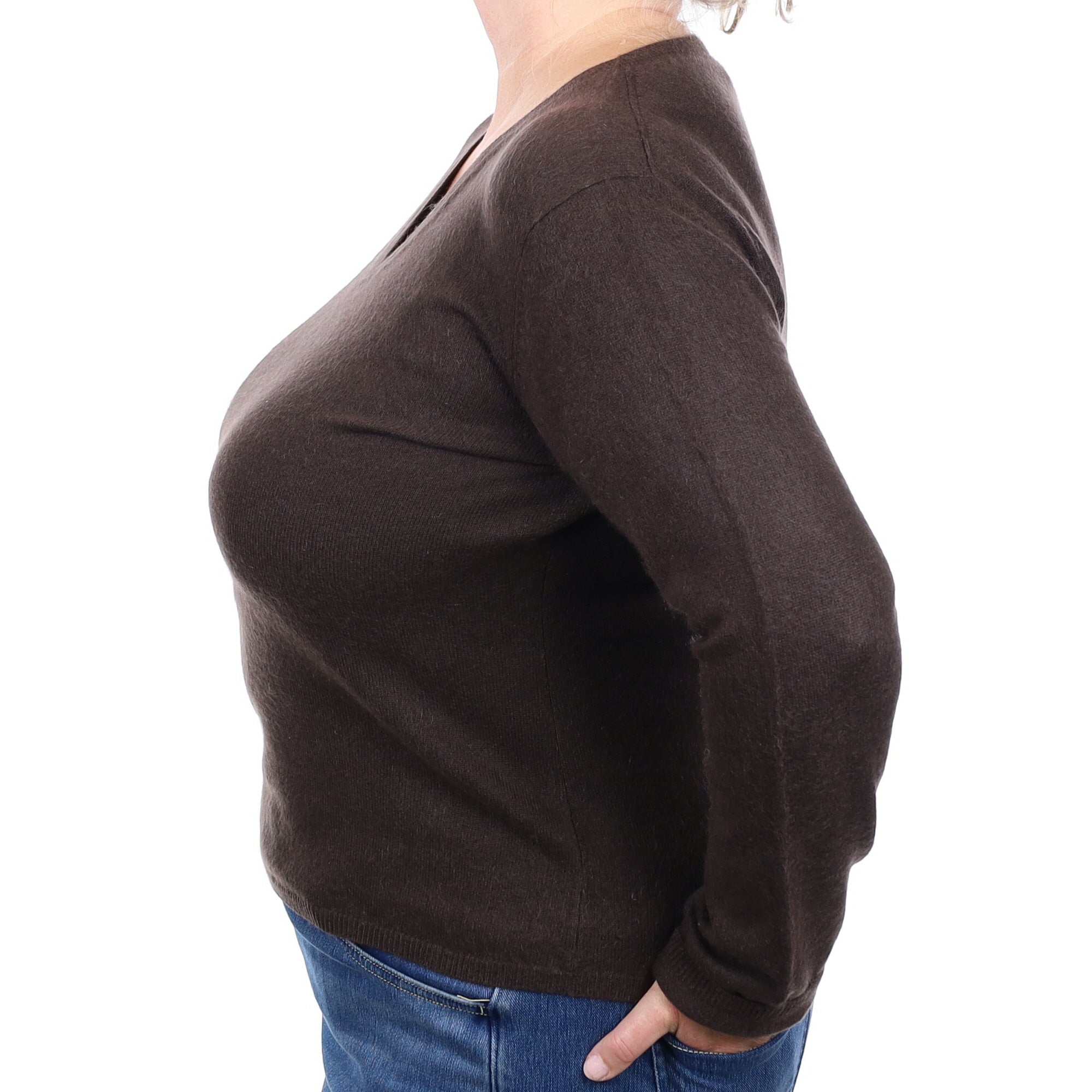 Dark Chocolate Brown Cashmere V Neck Jumper Extra Large