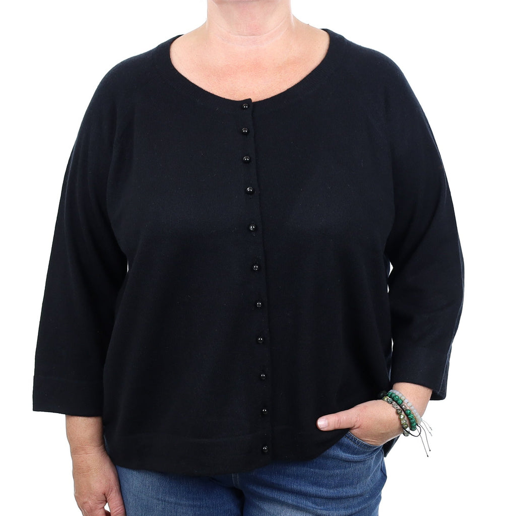 Black Cashmere Crew Neck Cardigan XXXL