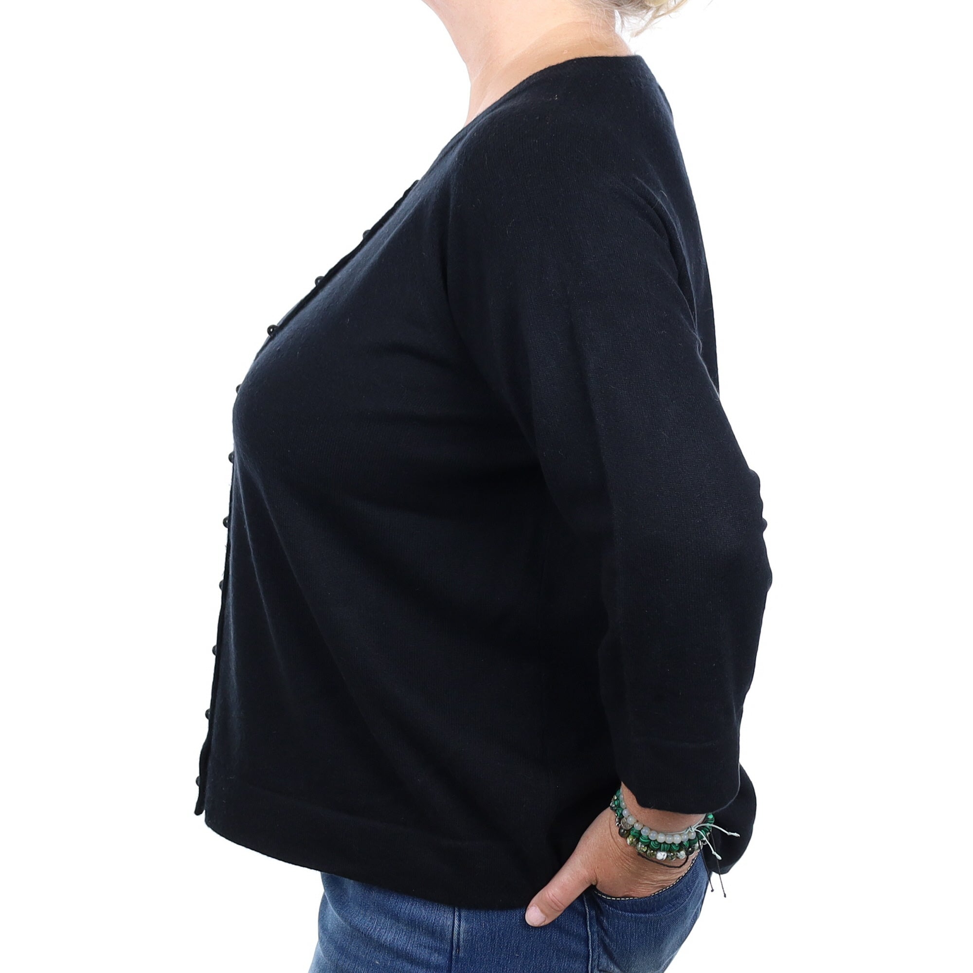Black Cashmere Crew Neck Cardigan XXXL