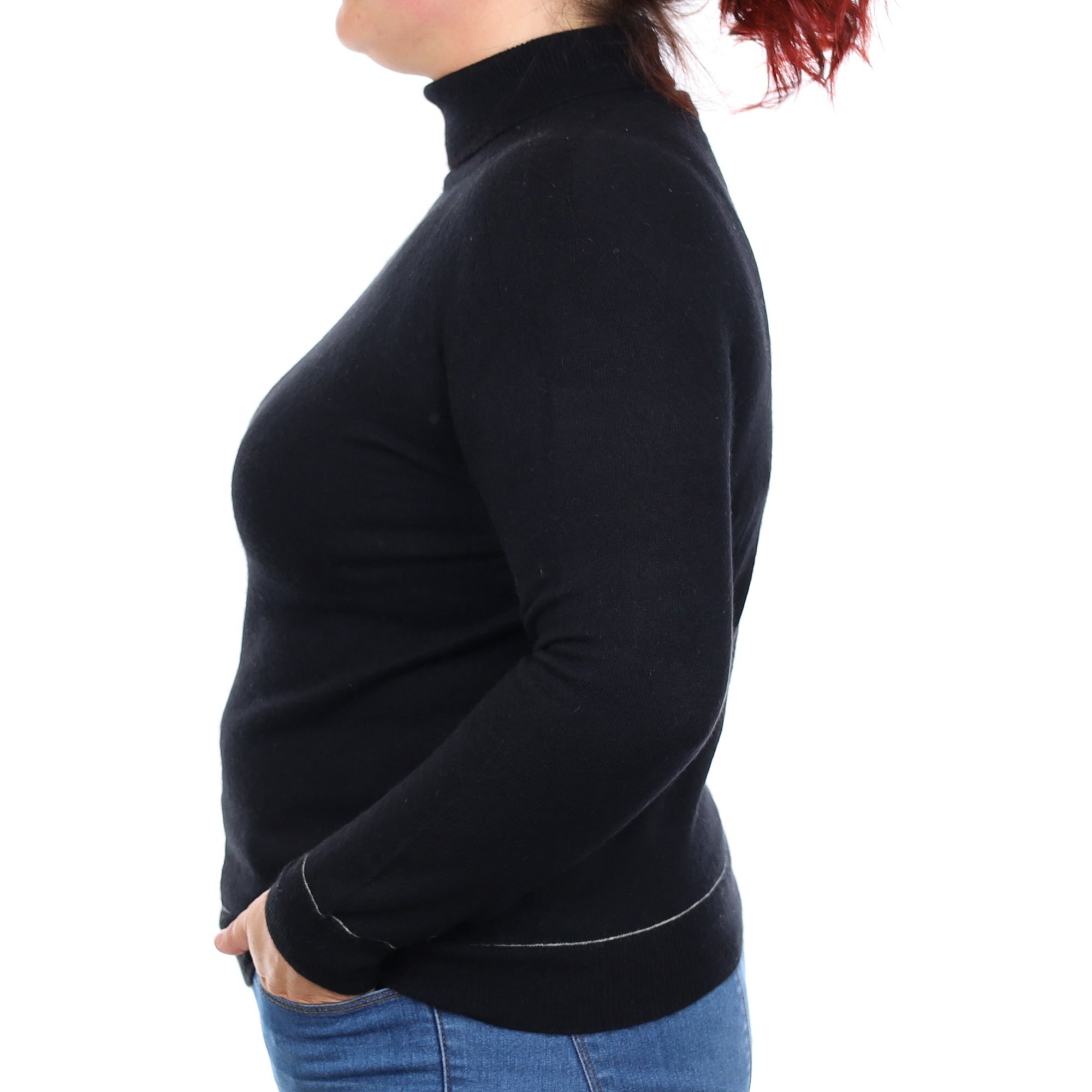 Black White Trim Cashmere Polo Neck Jumper Large