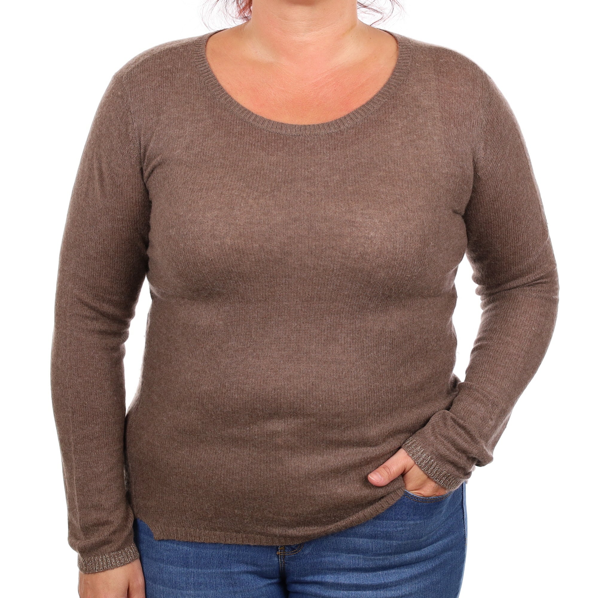 Mocha Brown Sparkle Cuff Cashmere Crew Neck Jumper Large