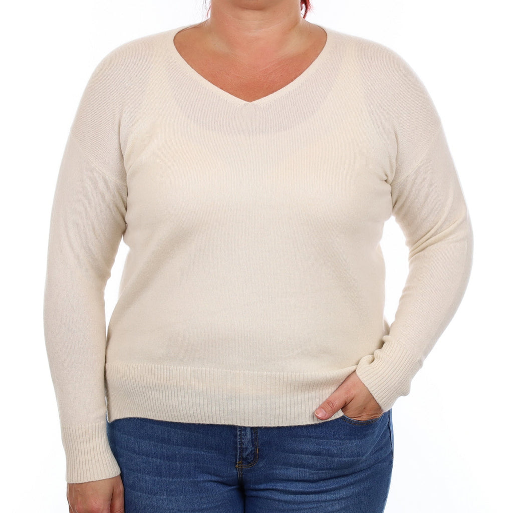Ivory Cashmere V Neck Jumper Large