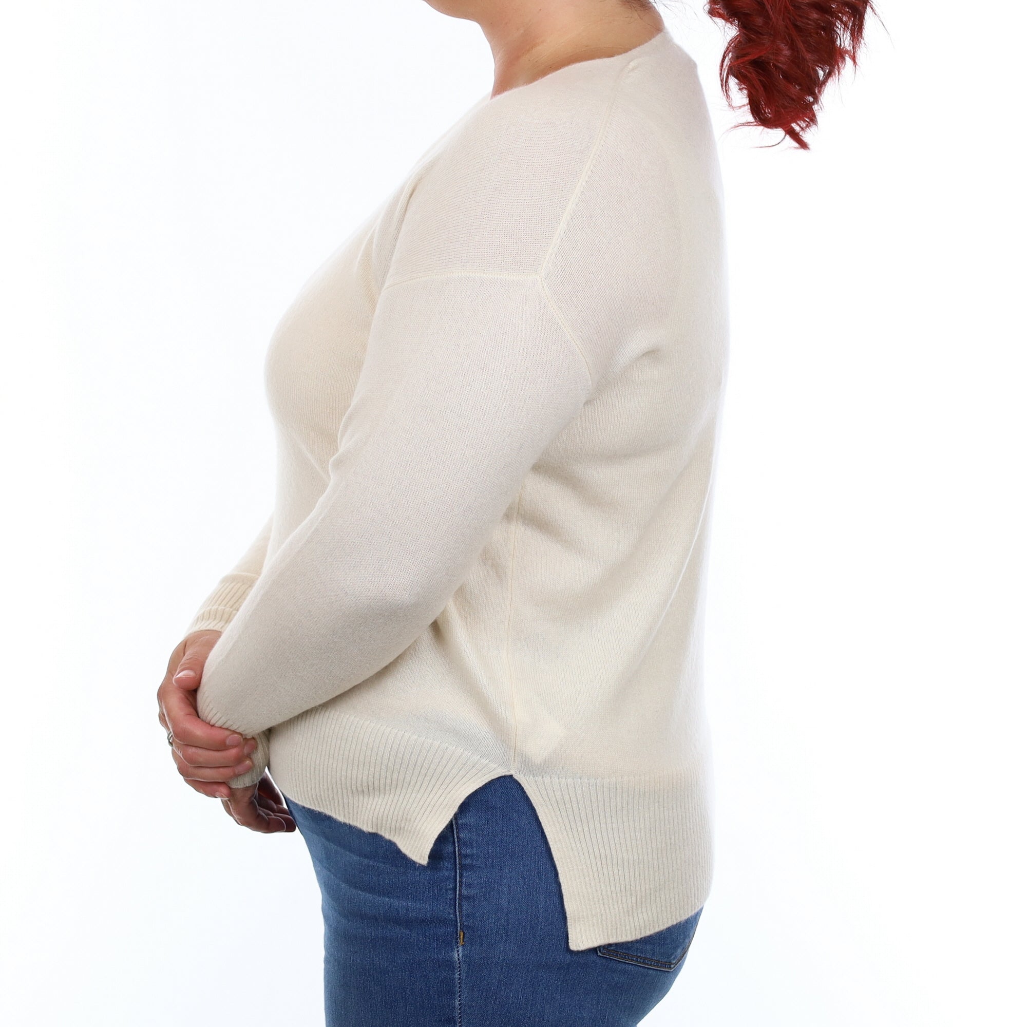 Ivory Cashmere V Neck Jumper Large