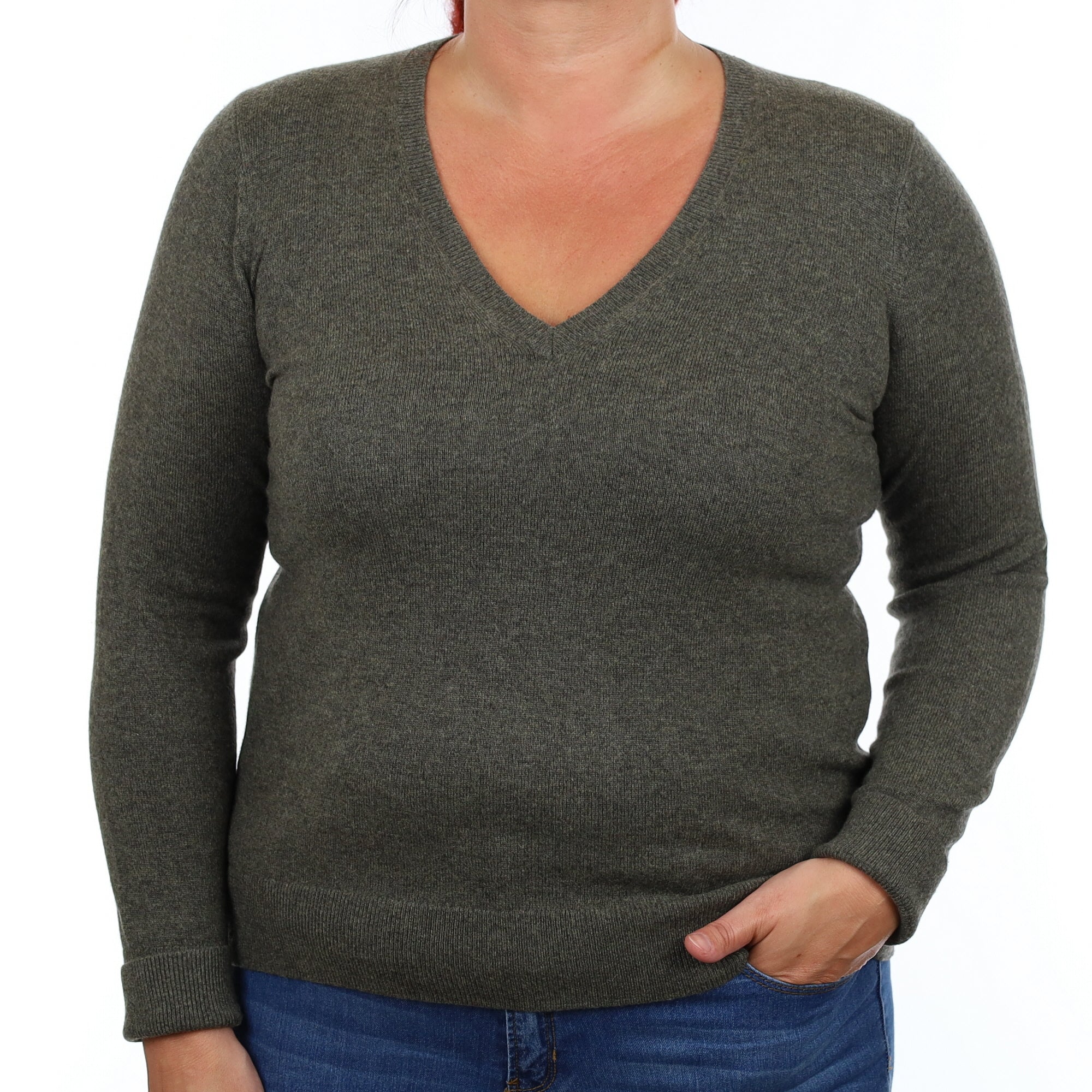 Everlane khaki Green Cashmere V Neck Jumper Large