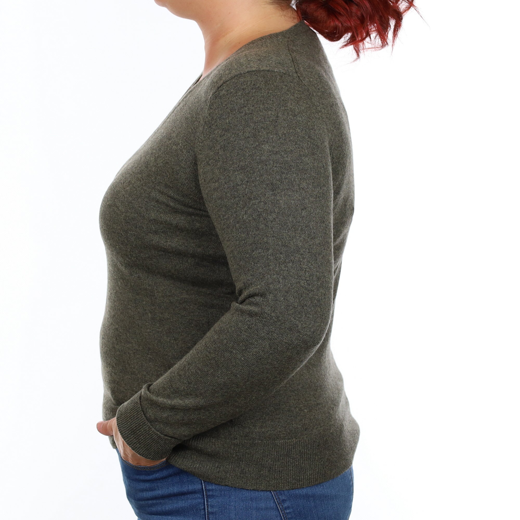 Everlane khaki Green Cashmere V Neck Jumper Large