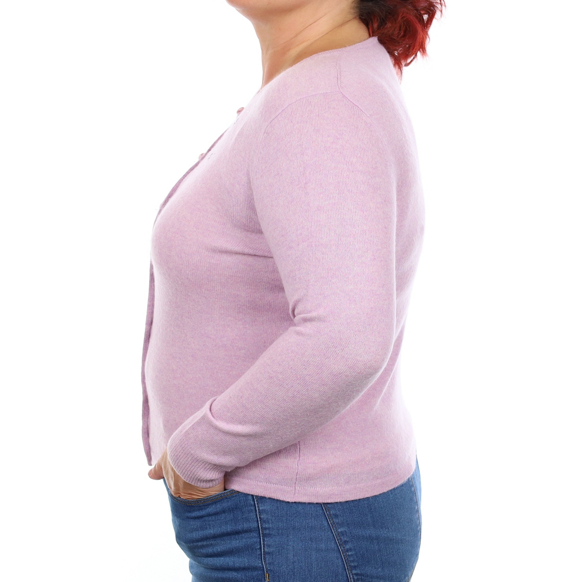 Mauve Purple Diamanté Cashmere Crew Neck Cardigan Large