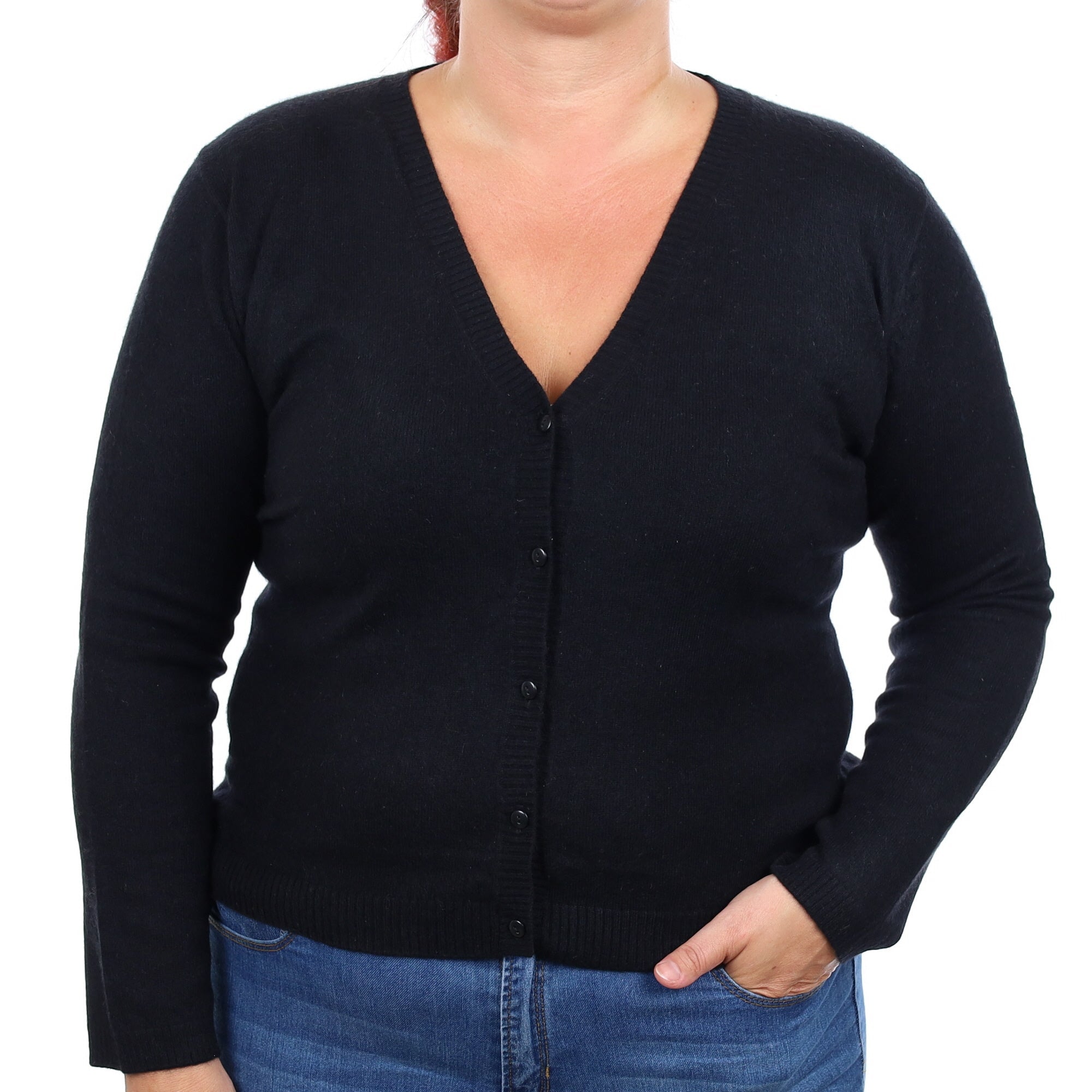 Black Cashmere V Neck Cardigan Large