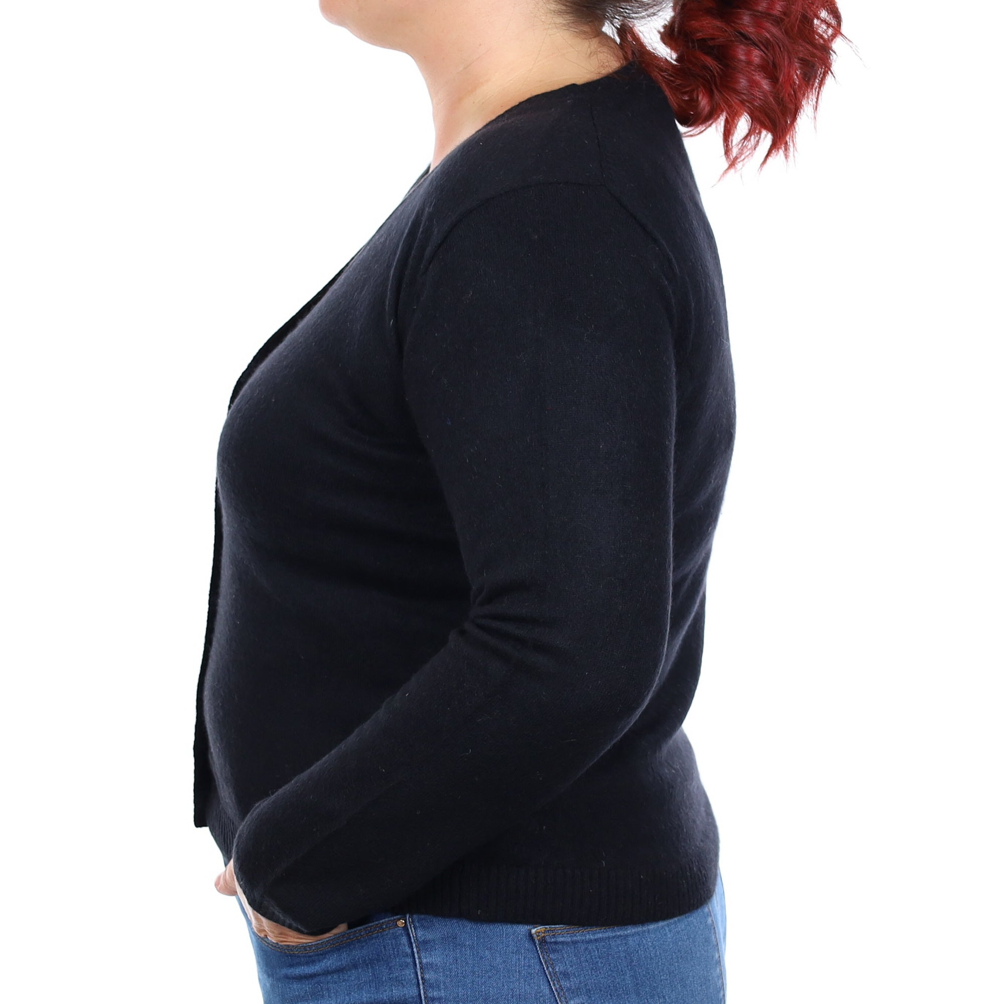Black Cashmere V Neck Cardigan Large