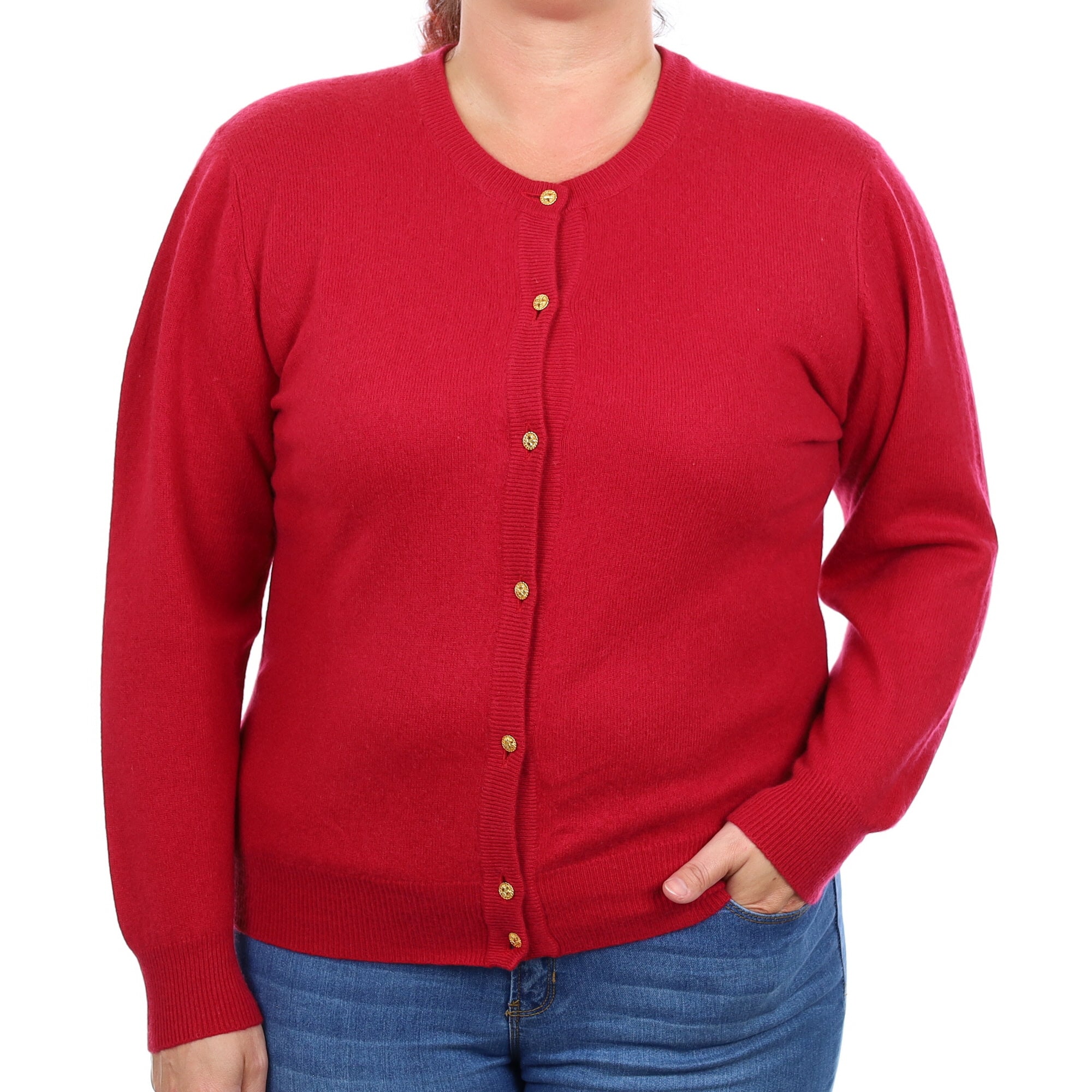 Crimson Red Cashmere Crew Neck Cardigan Large