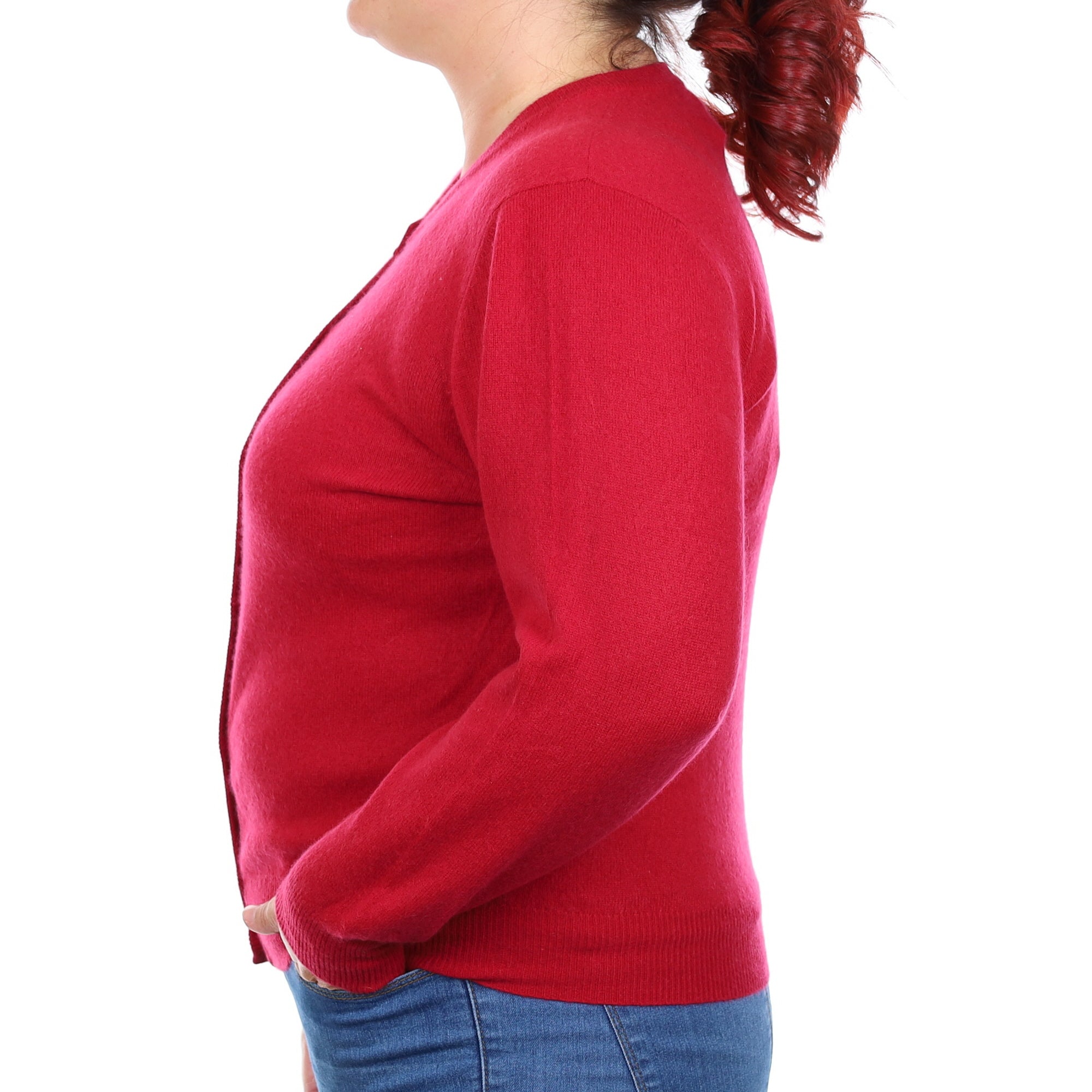 Crimson Red Cashmere Crew Neck Cardigan Large