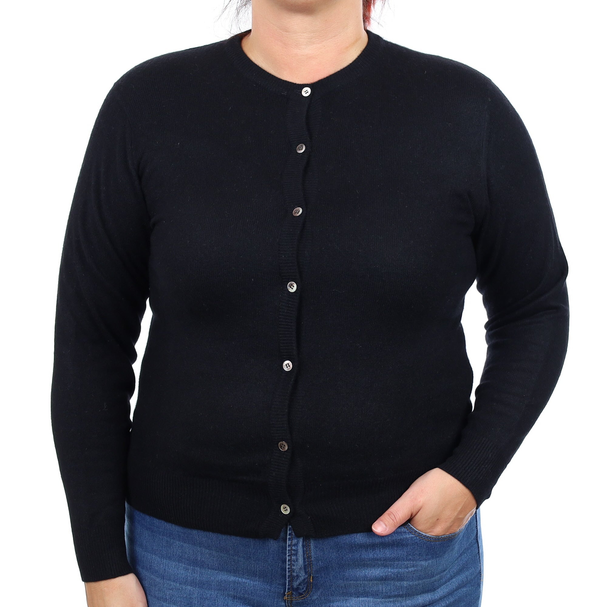 Black Cashmere Crew Neck Cardigan Large