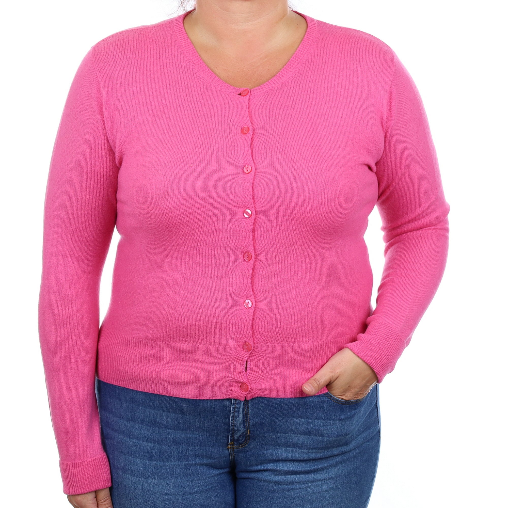 Lupin Pink Cashmere Crew Neck Cardigan Large