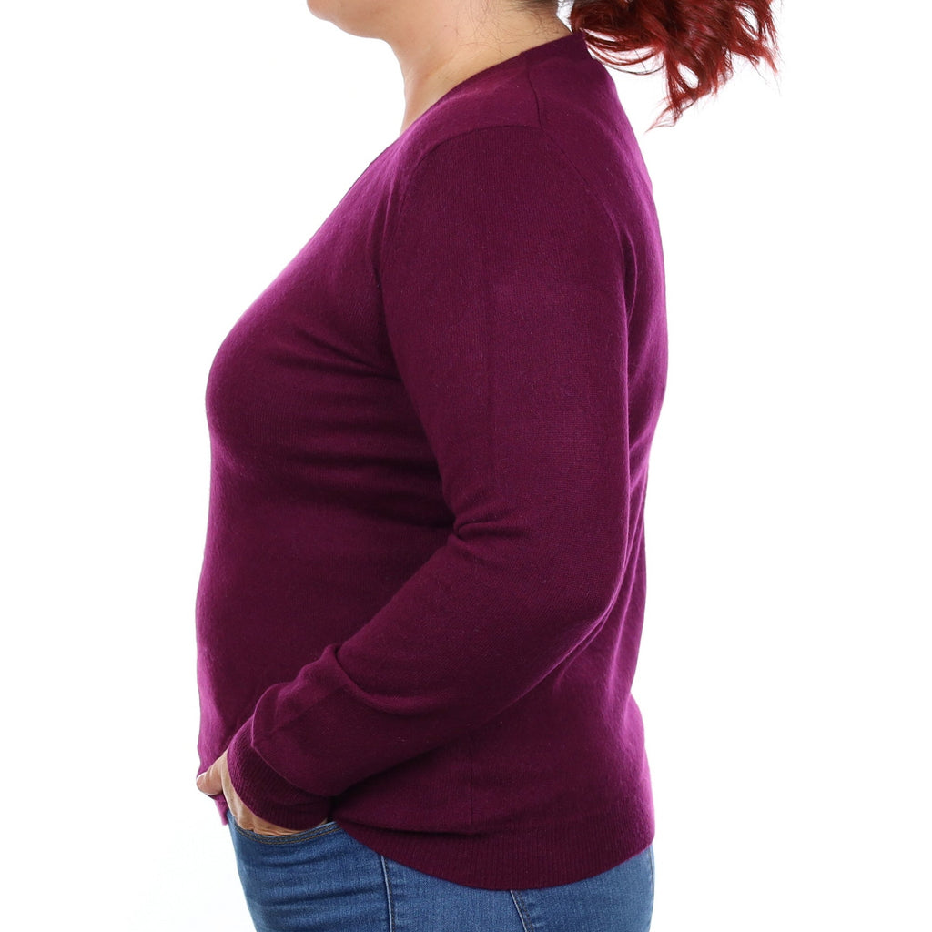 Plum Purple Cashmere V Neck Jumper Large