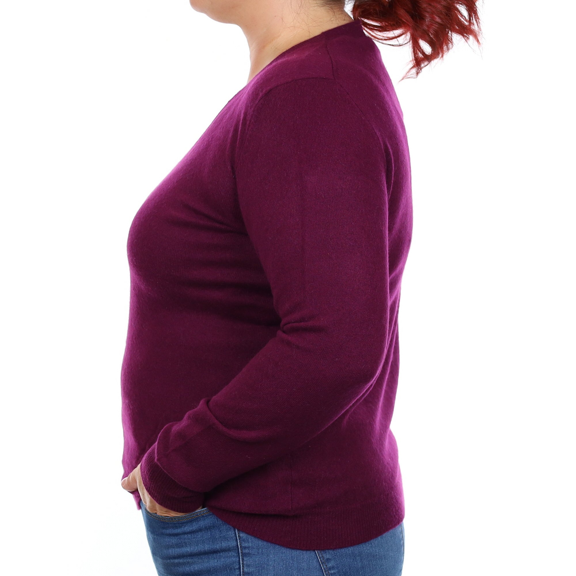 Plum Purple Cashmere V Neck Jumper Large