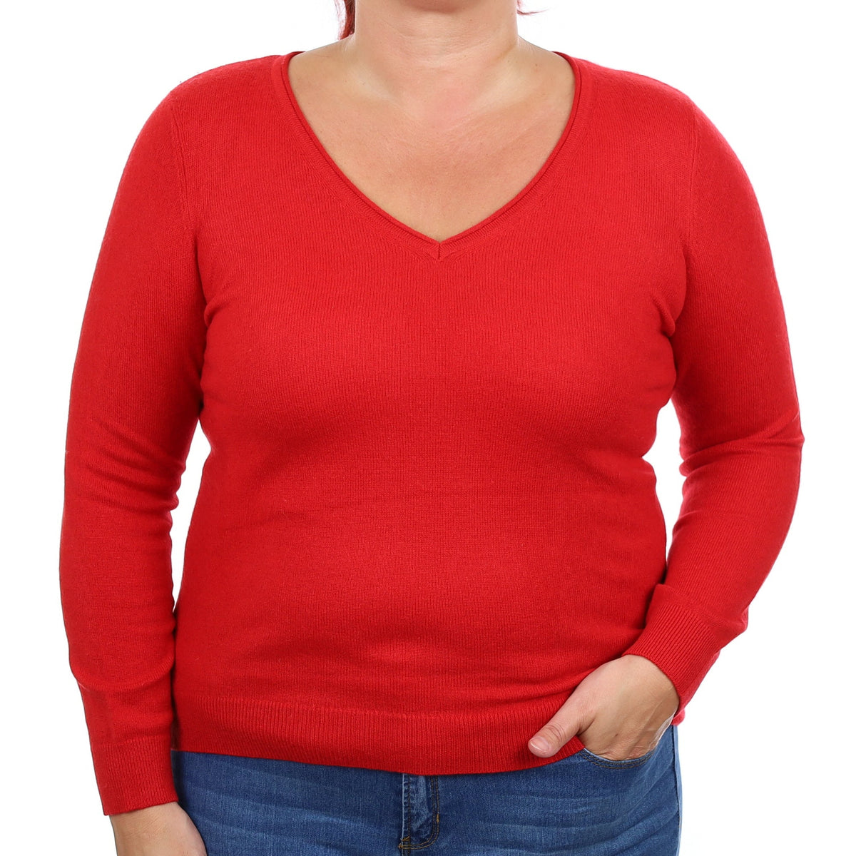 Scarlet Red Cashmere V Neck Jumper Large