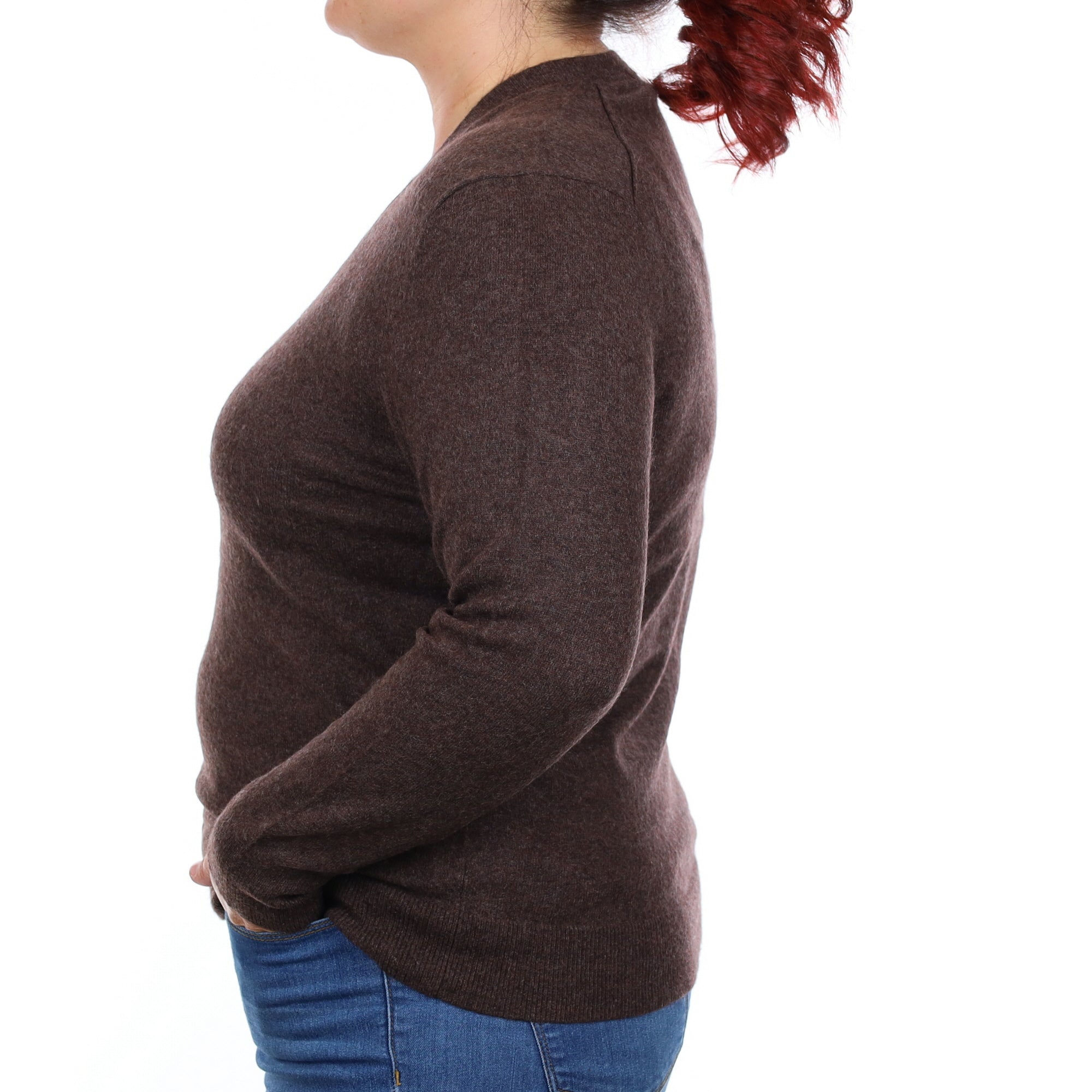 Chocolate Brown Cashmere V Neck Jumper Large