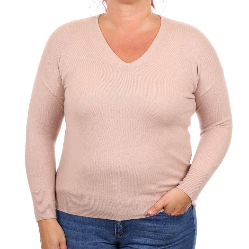Palest Heather Pink Cashmere V Neck Jumper Large