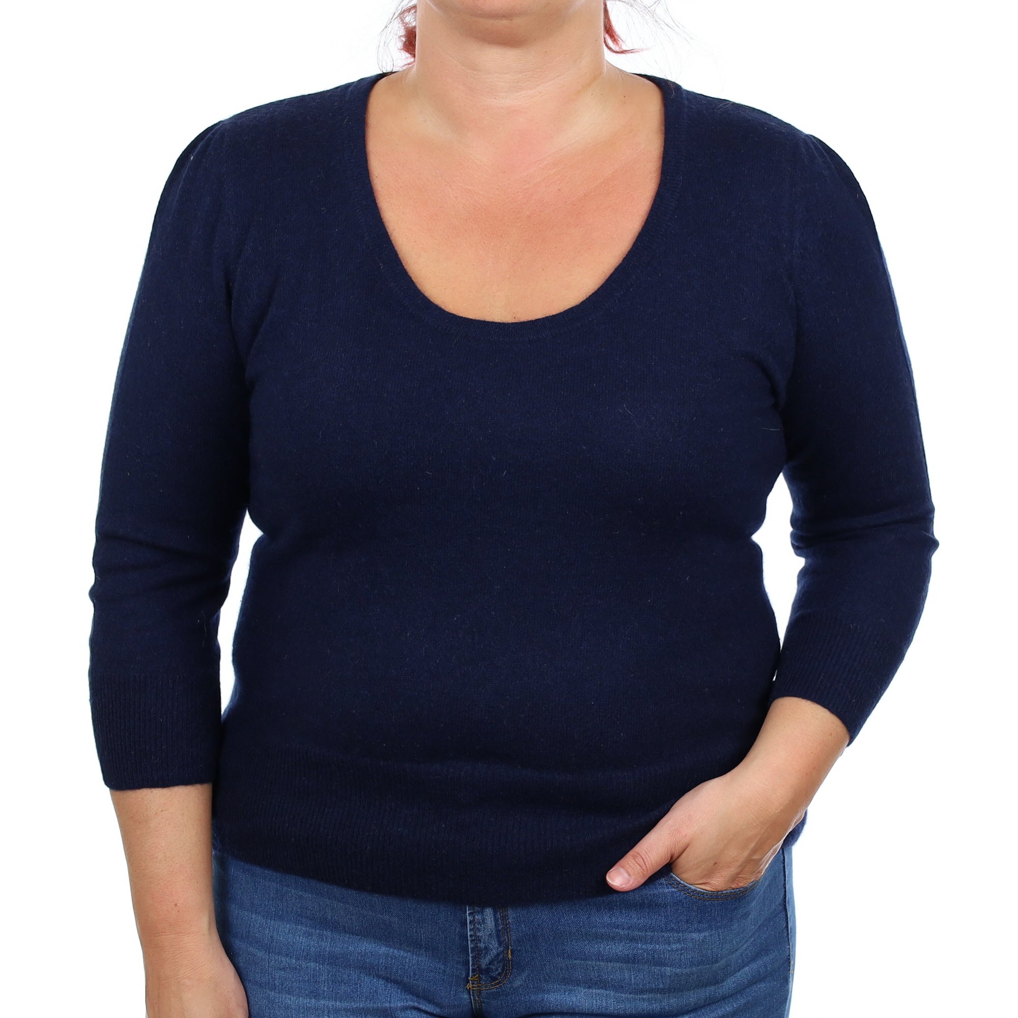 Navy Blue Cashmere Scoop Neck Jumper Large
